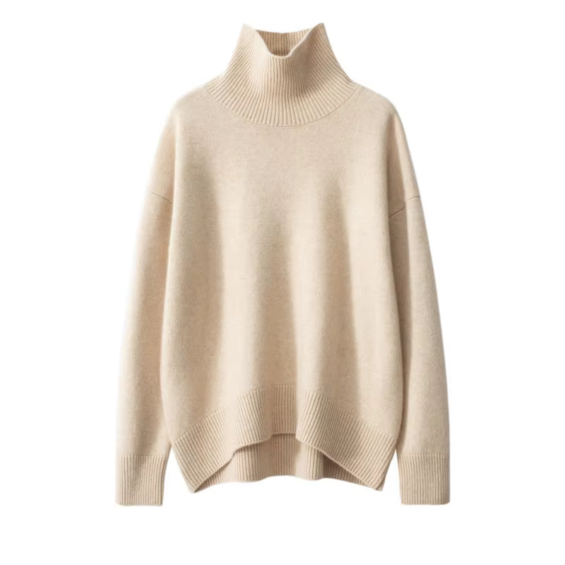 Autumn and Winter New Women's Cashmere Sweater Women's High Neck Thickened Knitted Bottom Sweater Loose Warm Coat
