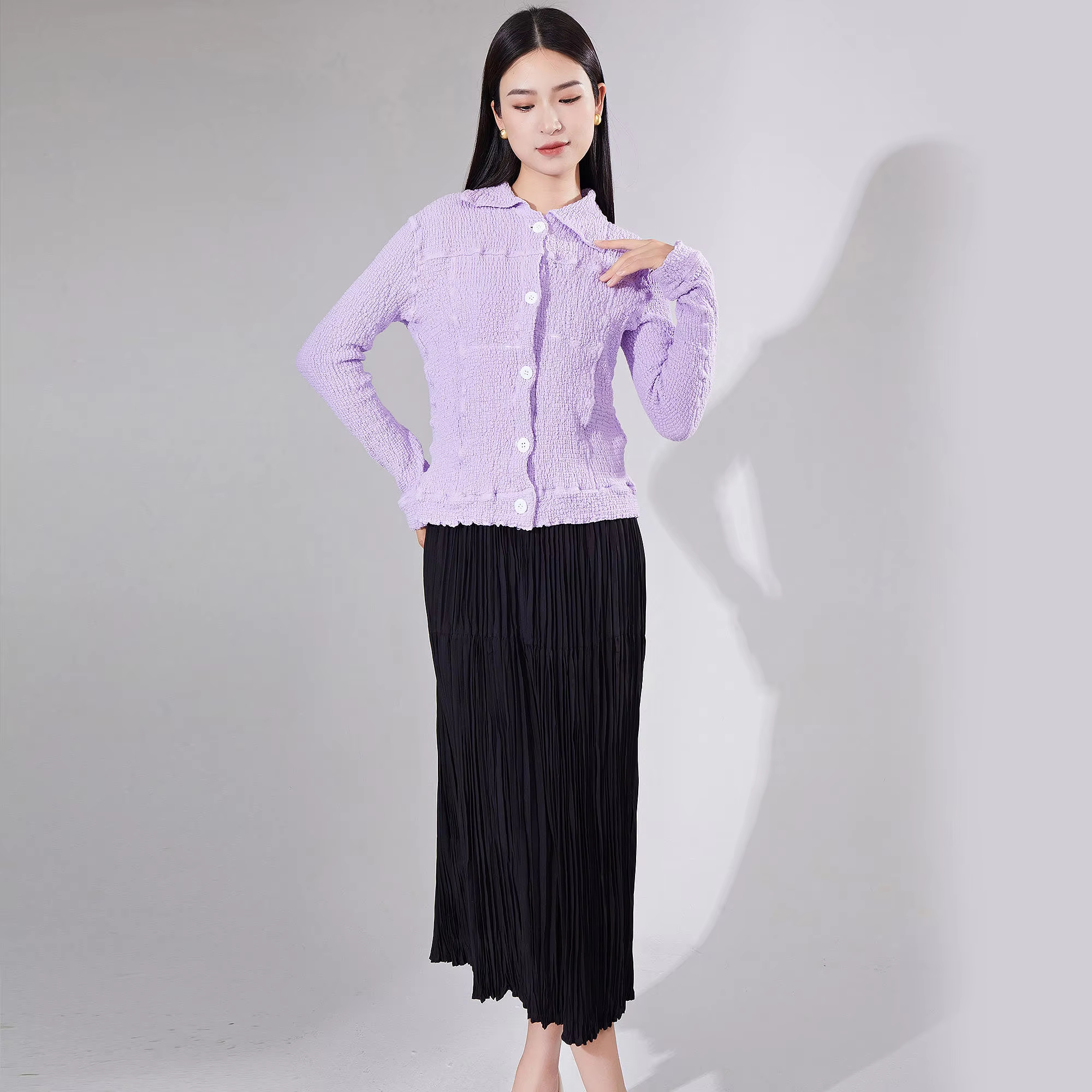 Pleated Women's Clothing New Design Shirt Casual Style Women's Pleated Blouse