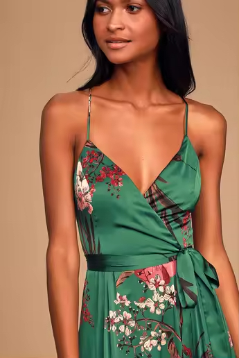 New Style Floral Explosive Digital Printed Strap sleeves V-neck Belted Side slit Cut Sexy Printed Wrap Dresses For Women