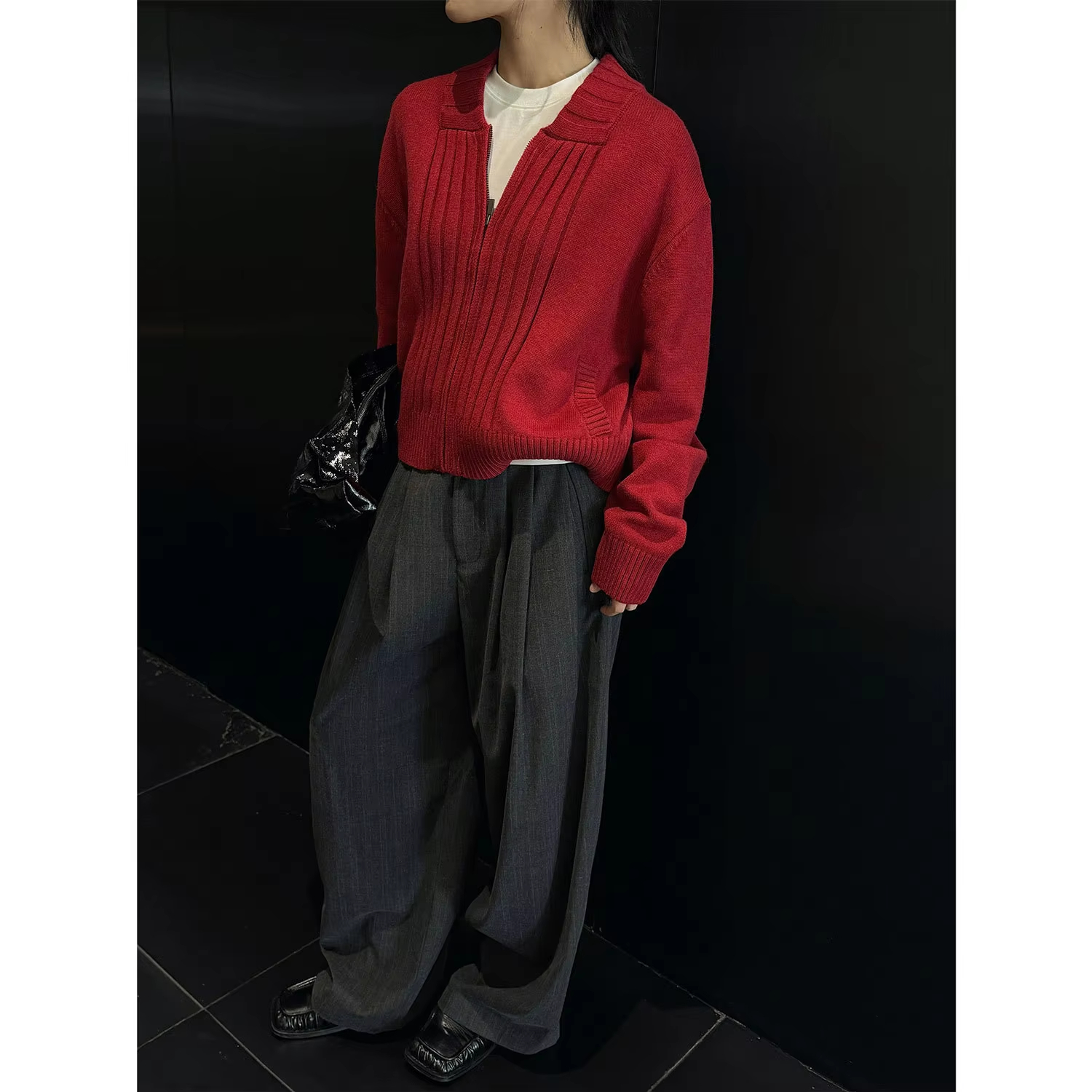 Women's New Korean Casual Commuting Cardigan Comfortable Zipper Top with V-Neck Loose and Slimming for Autumn