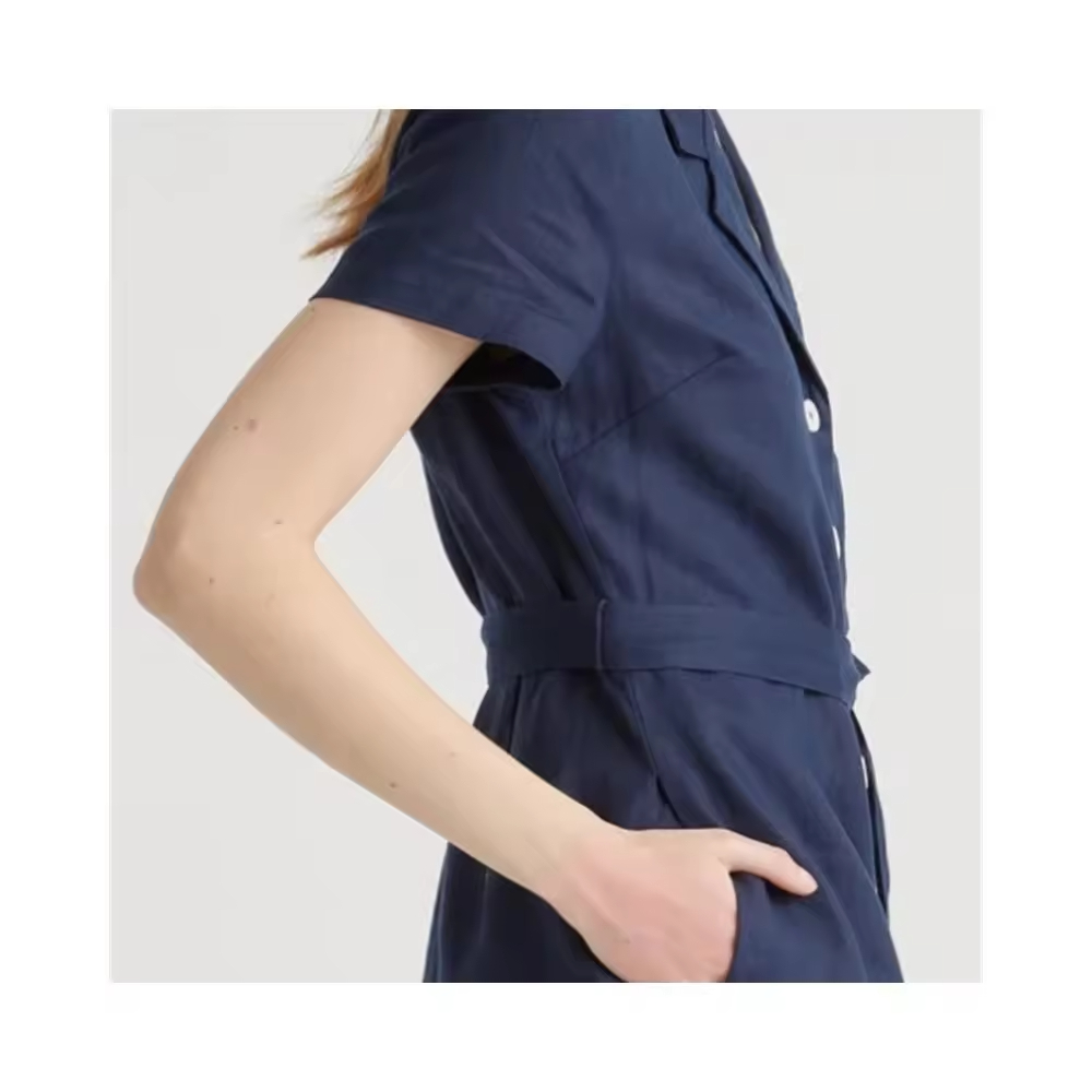 Linen long button down Shirt summer office dresses hot sale causal Midi Dress with Pockets