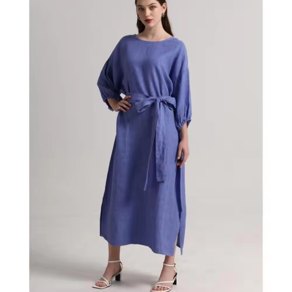 New Product Explosion Women Summer Dresses Scoop Neck Flowy Maxi linen Dress Solid Loose Long Maxi Dress