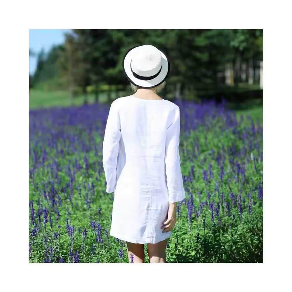 Popular V Neck Cotton Loose Shift Tunic Smock Summer Dresses Vacation Dress