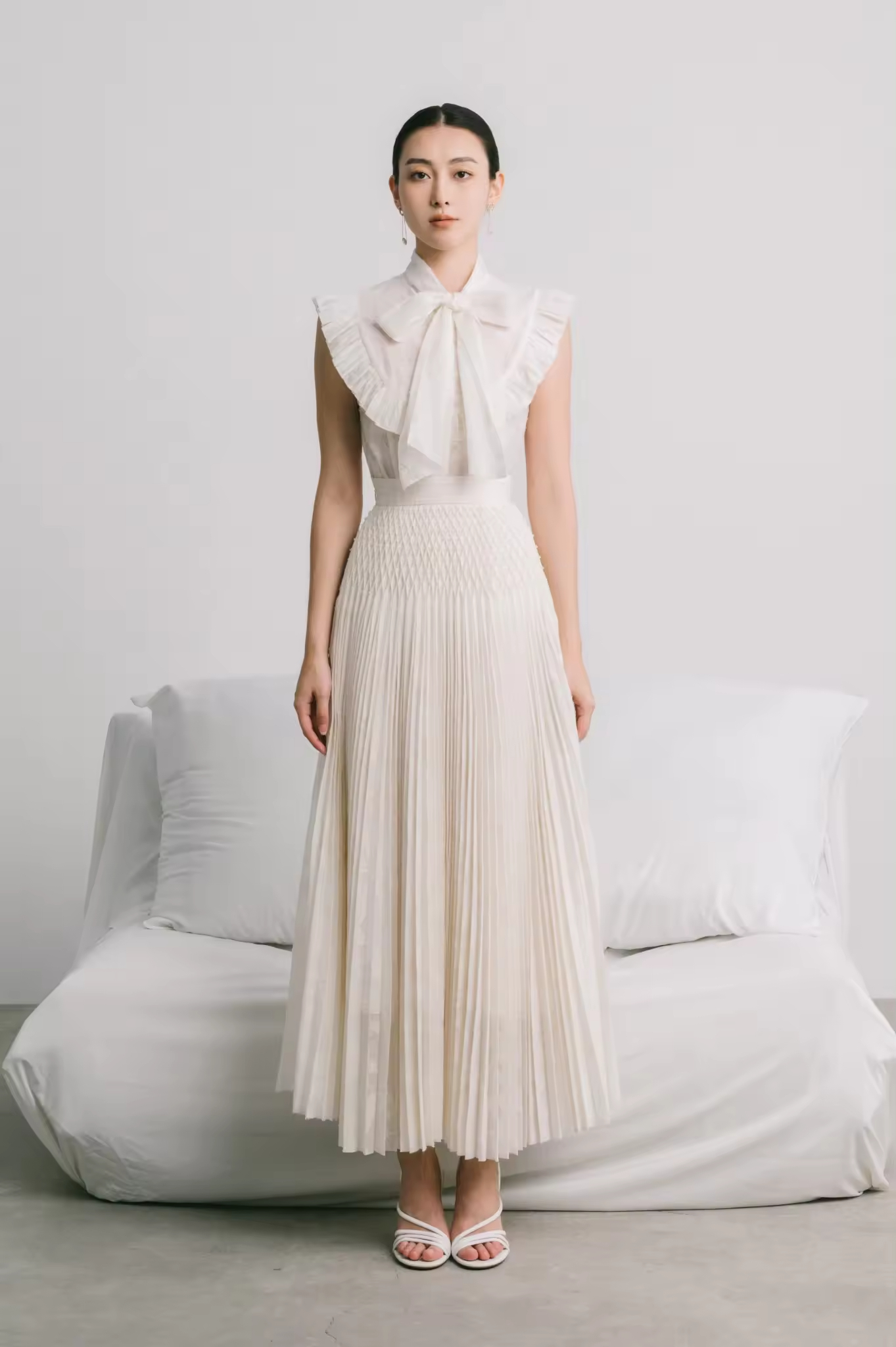 Luxury Attractive Formal Clothing Set LUNA PLEATED TOP Burnout Cotton Fabric 35% SILK 65% COTTON Women's Blouses Shirts