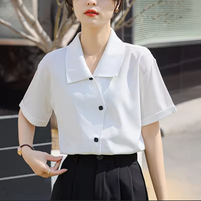 Summer New White Shirt Elegant Unique Long Sleeved Blouse Shirts for Women