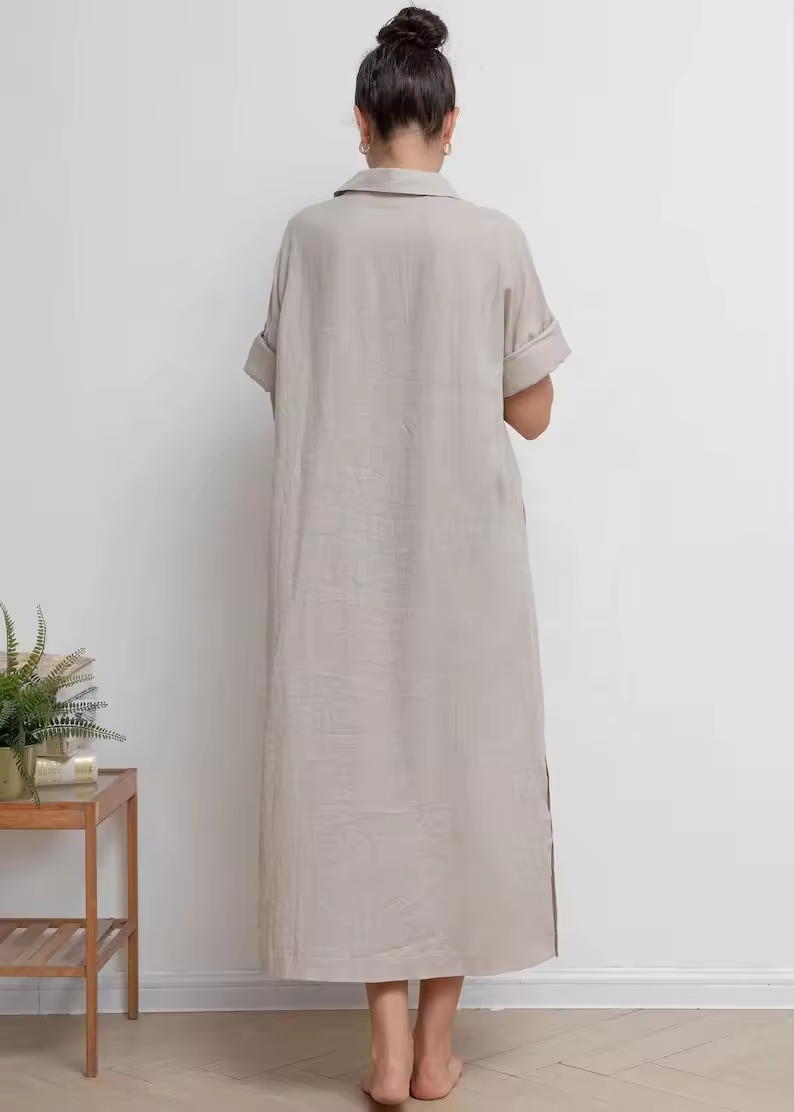 New Arrival Cotton Fabric Dress for Women Button Down Dress Short Sleeve V Neck Casual Shirt Cover up Dress For Women