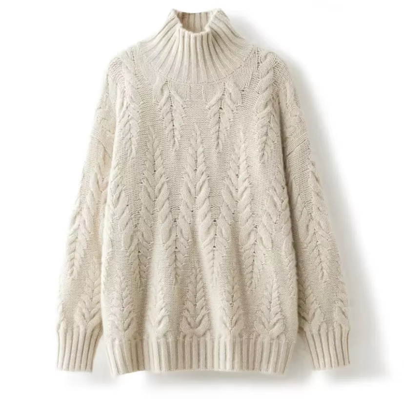 Autumn and Winter New Women's Cashmere Sweater Women's High Neck Thickened Knitted Bottom Sweater Loose Warm Coat