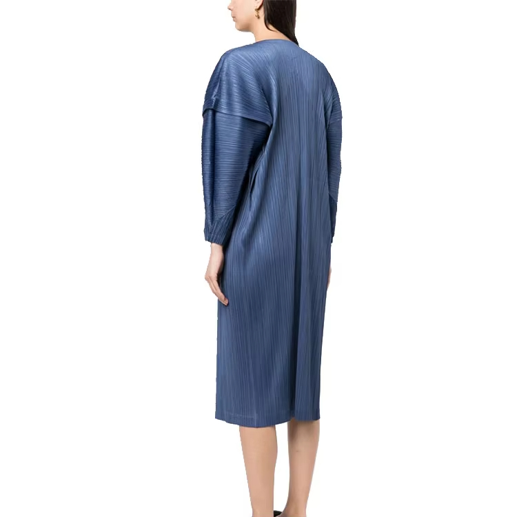New Arrival Japanese Style Autumn Winter Coat Dress Women's Ribbed Pleated Midi Dress