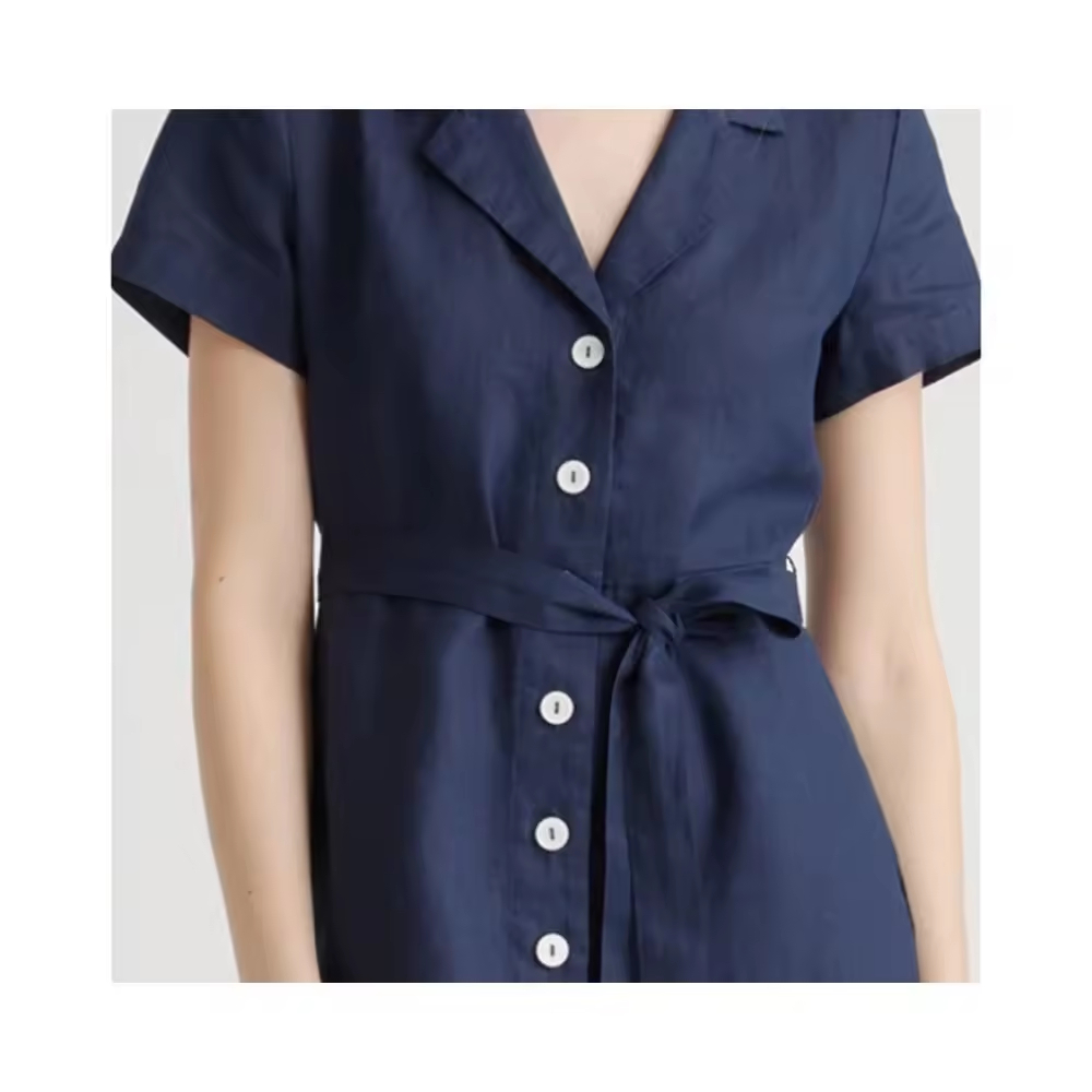 Linen long button down Shirt summer office dresses hot sale causal Midi Dress with Pockets