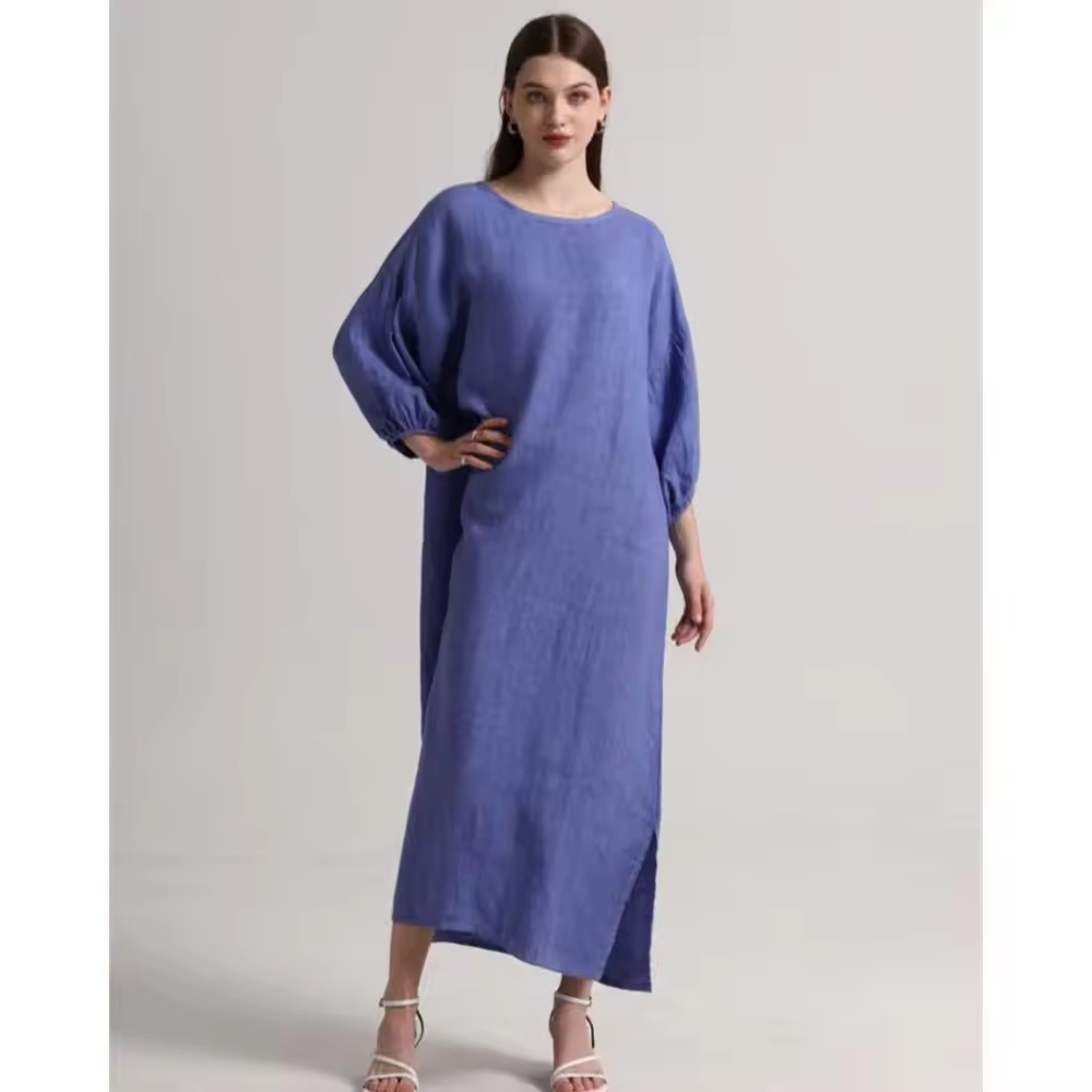 New Product Explosion Women Summer Dresses Scoop Neck Flowy Maxi linen Dress Solid Loose Long Maxi Dress