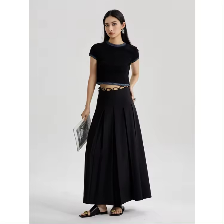 Summer Half Skirt A-line Skirt High Waist Suit with Design Fashion Aristocratic Temperament Long Skirt for Women
