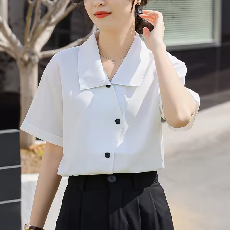 Summer New White Shirt Elegant Unique Long Sleeved Blouse Shirts for Women