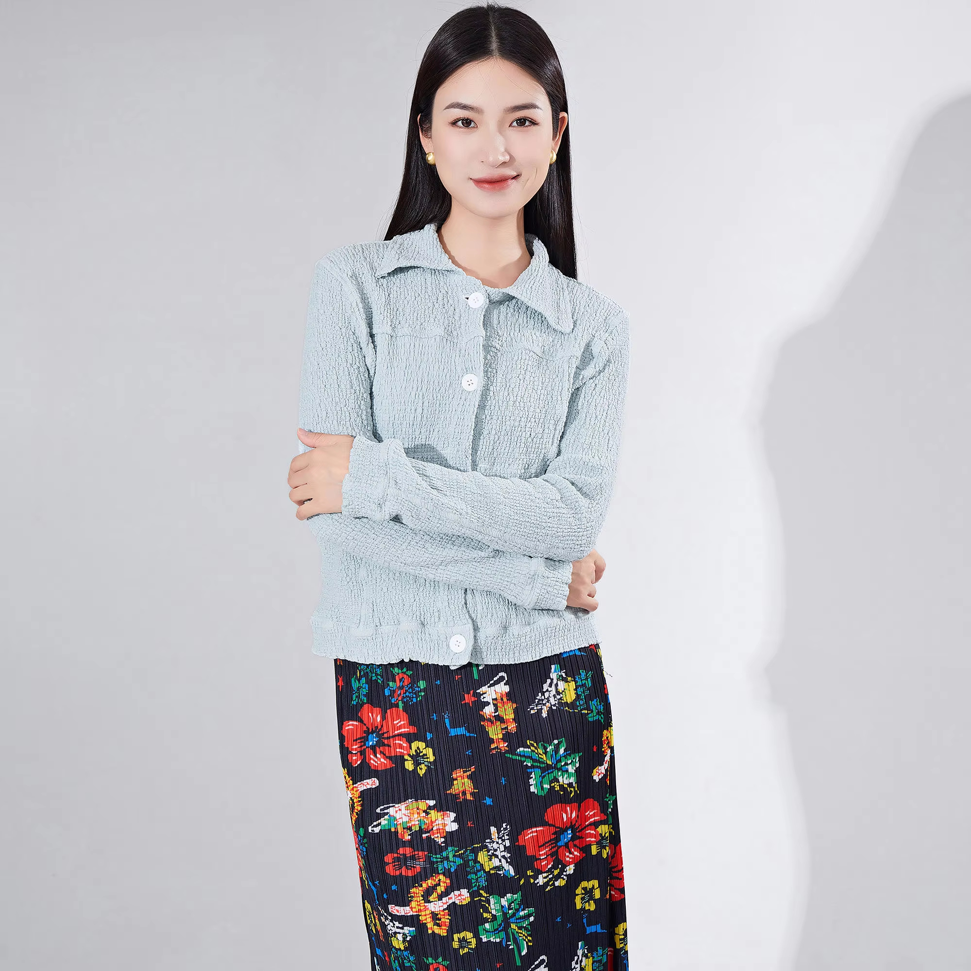 Pleated Women's Clothing New Design Shirt Casual Style Women's Pleated Blouse