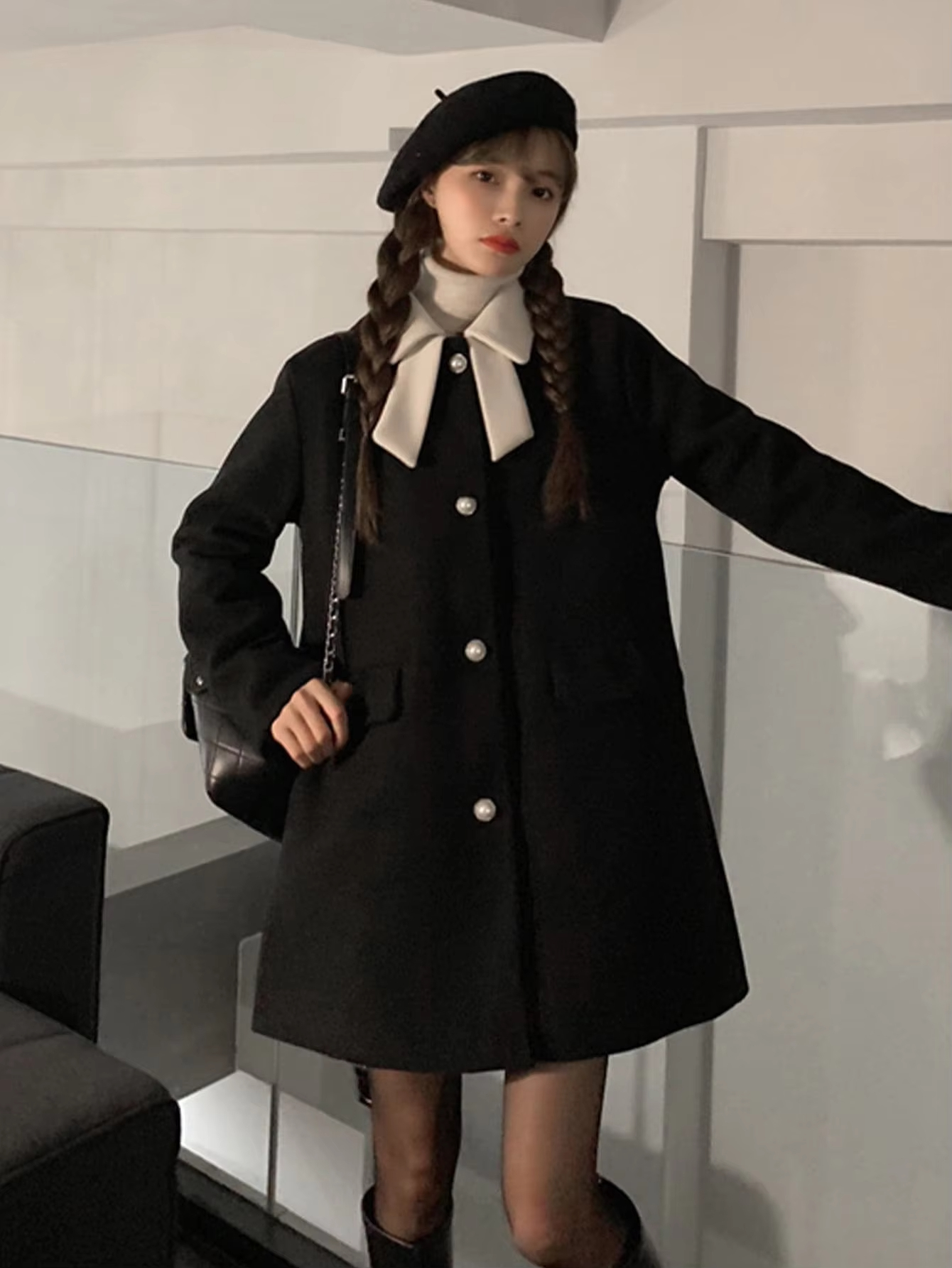 Women'S Long Sleeve Winter Bow Design Blazers Ladies Women Fashion Harajuku Flap Overcoat