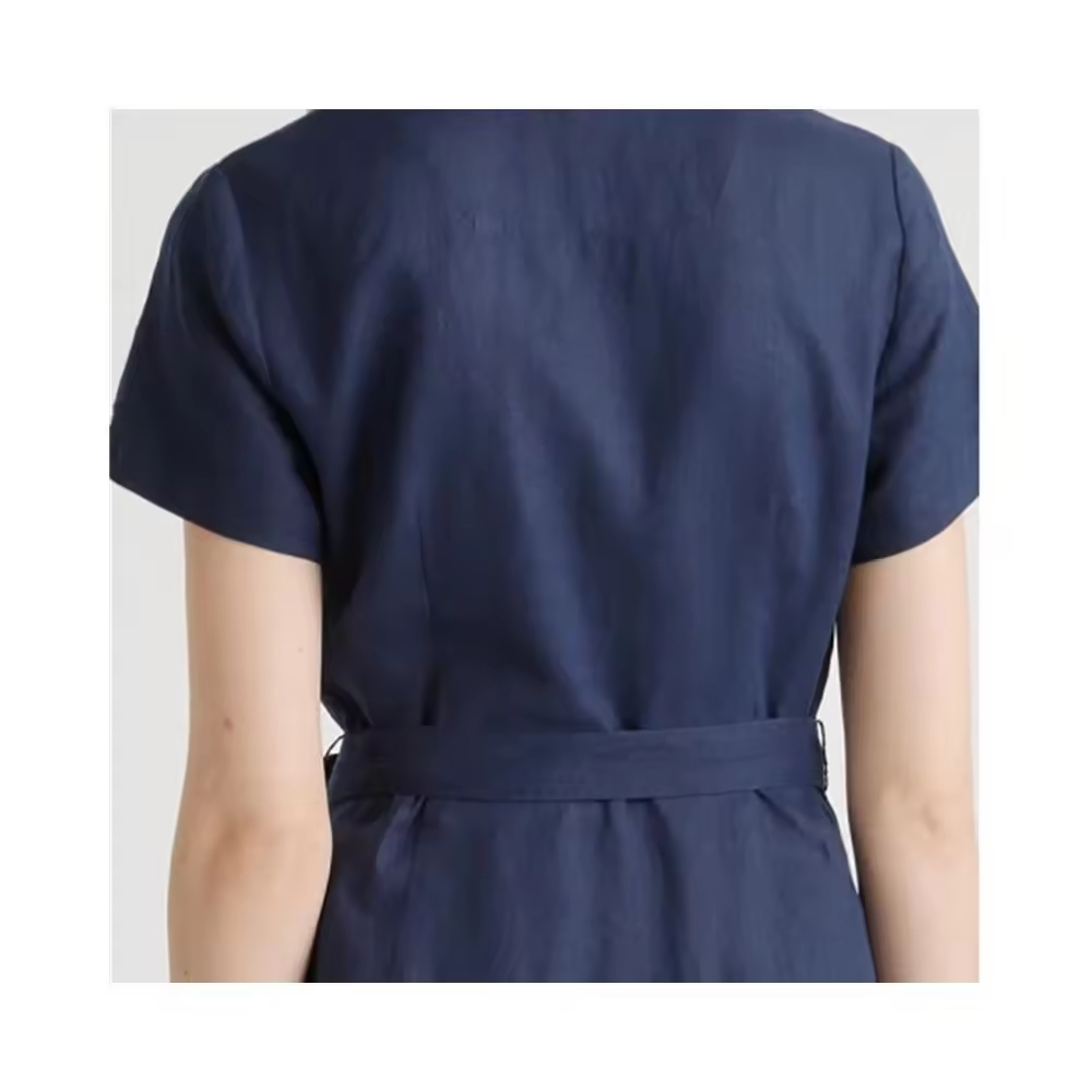 Linen long button down Shirt summer office dresses hot sale causal Midi Dress with Pockets