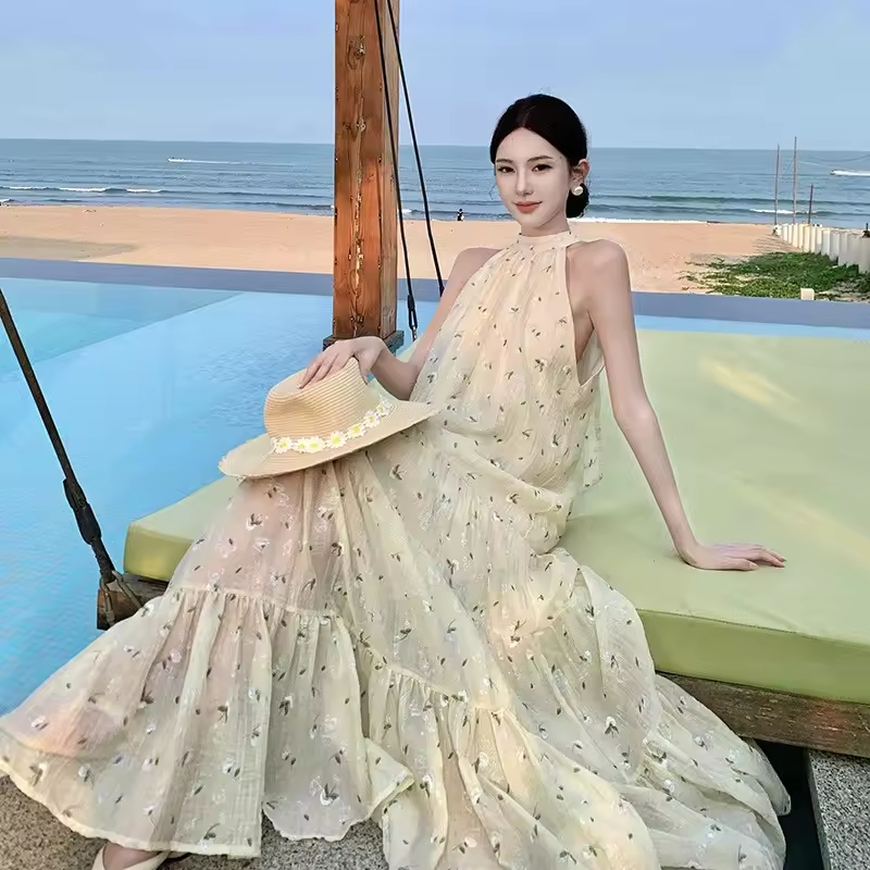 Japan Korean Casual Dresses for women Flower Flowery Holiday Beachwear Vocation Clothes Beach Wear Dress