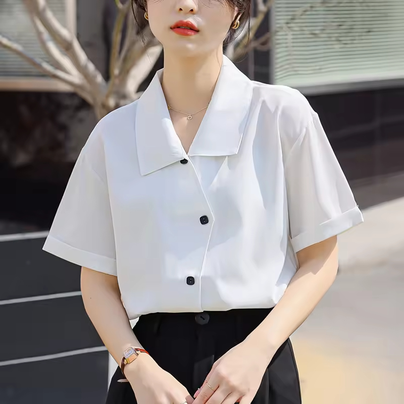 Summer New White Shirt Elegant Unique Long Sleeved Blouse Shirts for Women