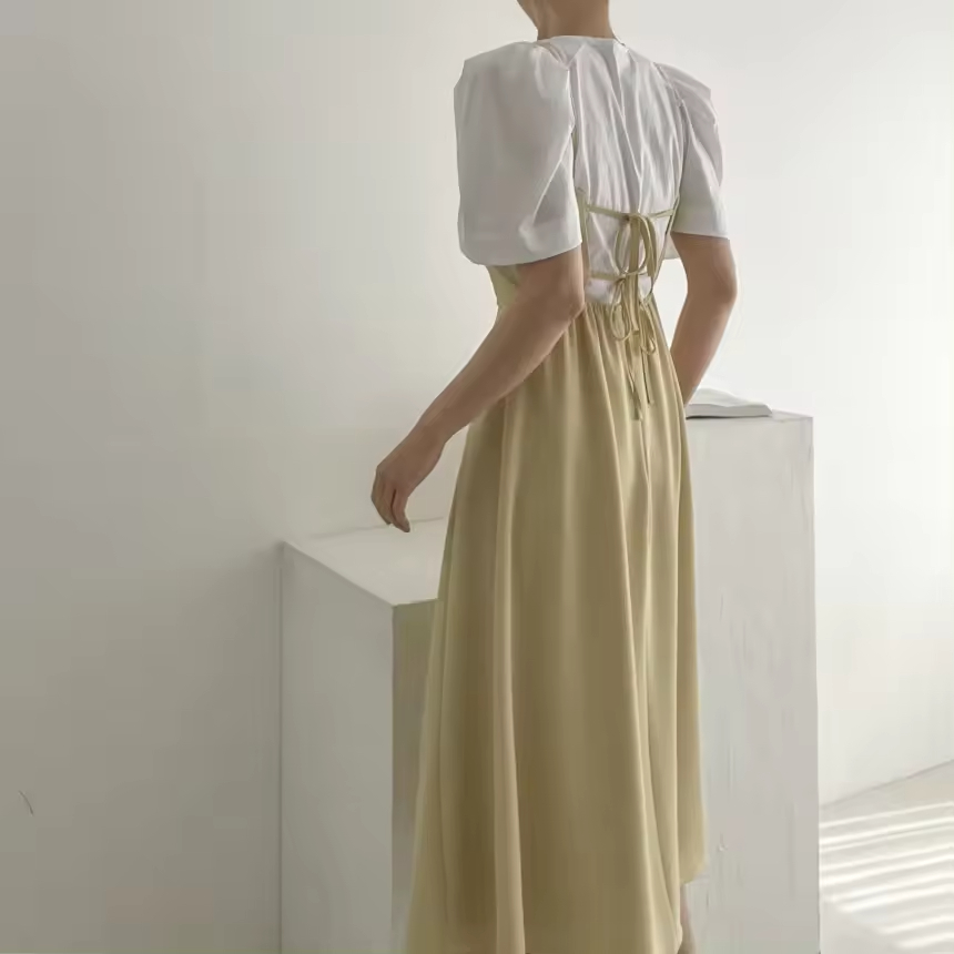 Japan dress chic summer design, back strap dress, sweet high waisted camisole dress for women