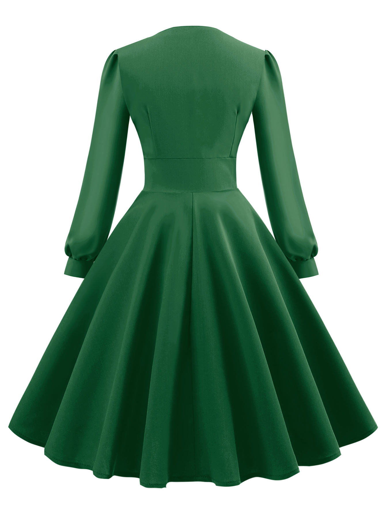 V-neck retro long sleeved button up large swing women dress