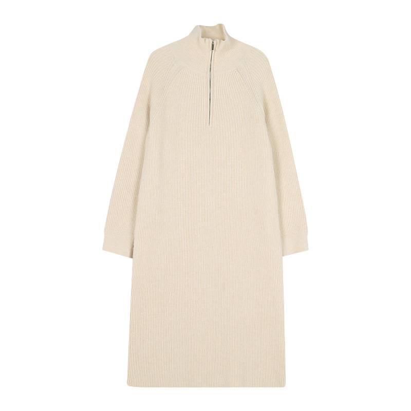 Women's Casual Dresses Autumn and Winter Knee-Length Sweater Skirt with Lazy Wind Loose Lapel Bottoming Knit Design