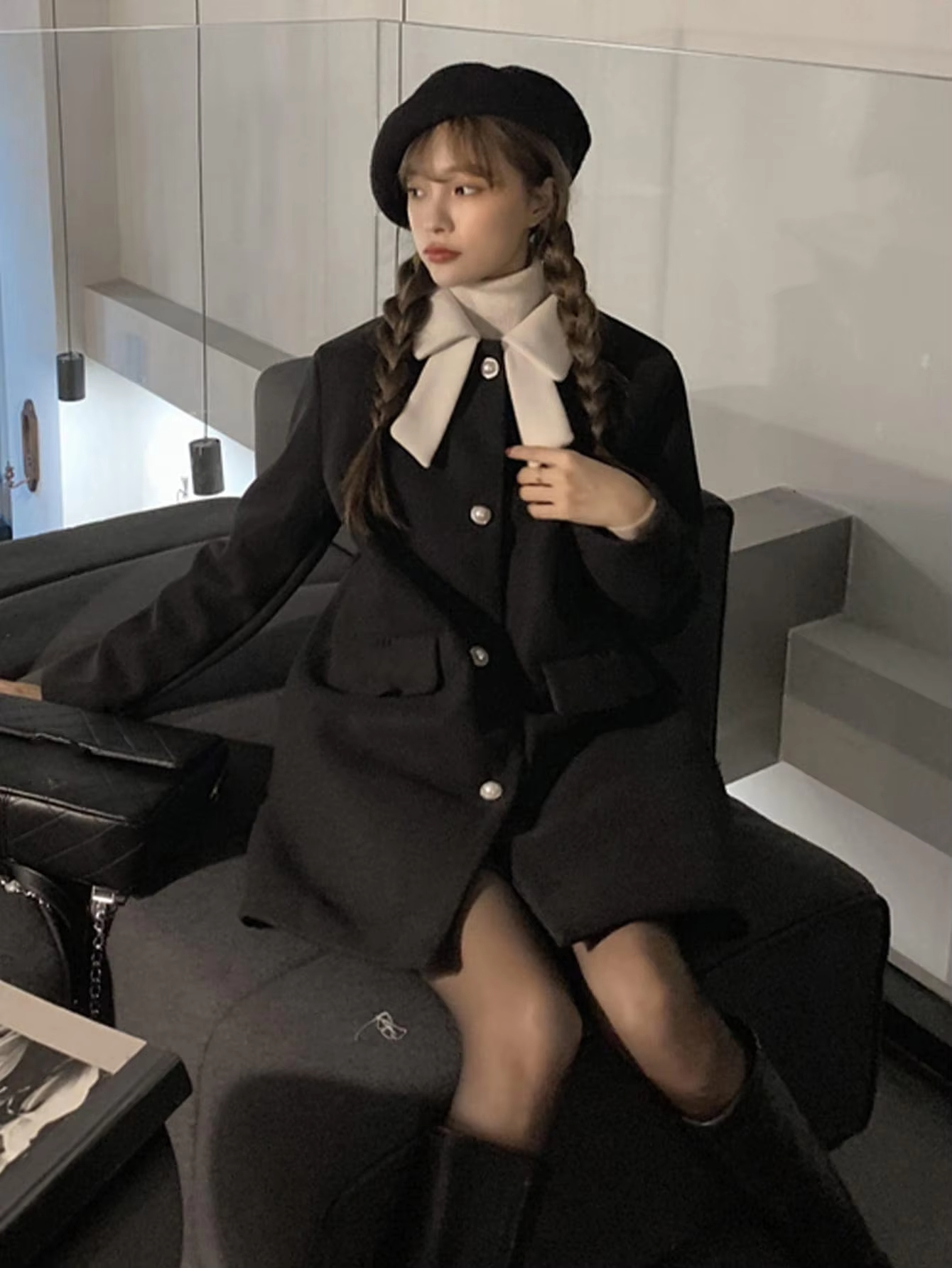 Women'S Long Sleeve Winter Bow Design Blazers Ladies Women Fashion Harajuku Flap Overcoat