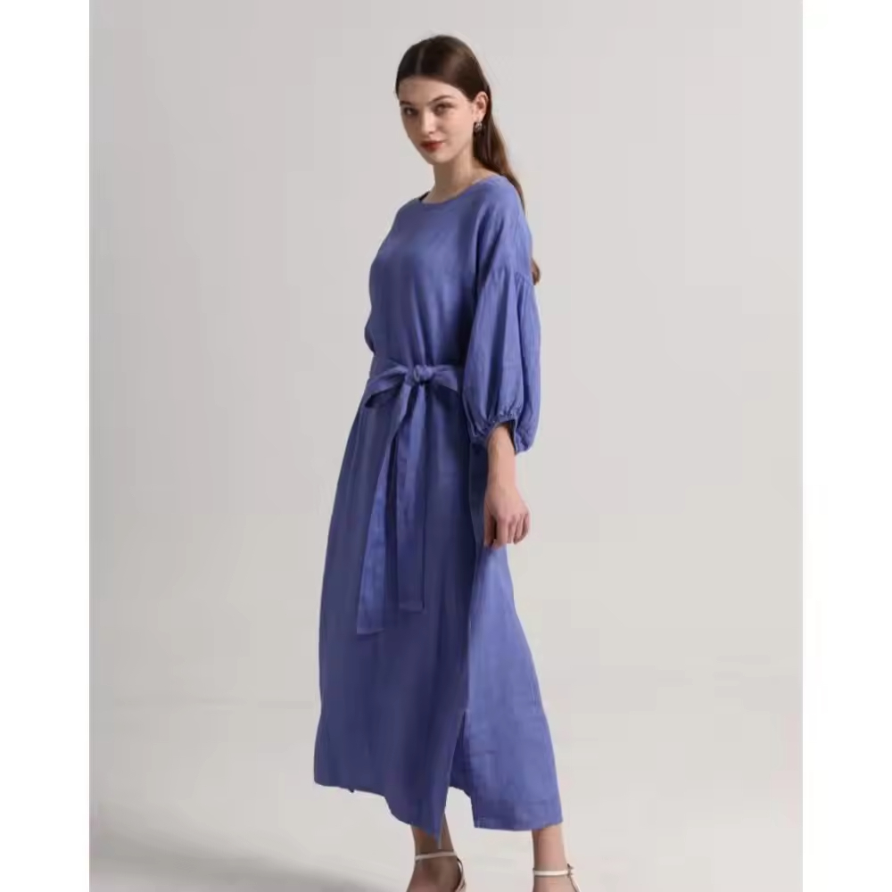 New Product Explosion Women Summer Dresses Scoop Neck Flowy Maxi linen Dress Solid Loose Long Maxi Dress