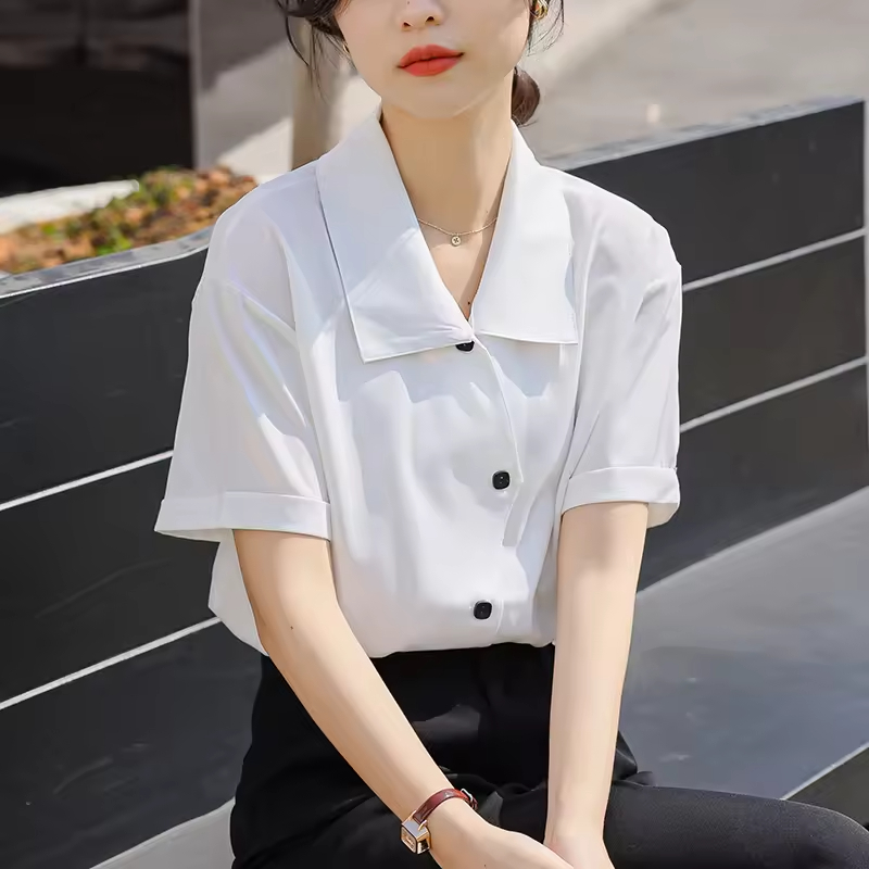 Summer New White Shirt Elegant Unique Long Sleeved Blouse Shirts for Women