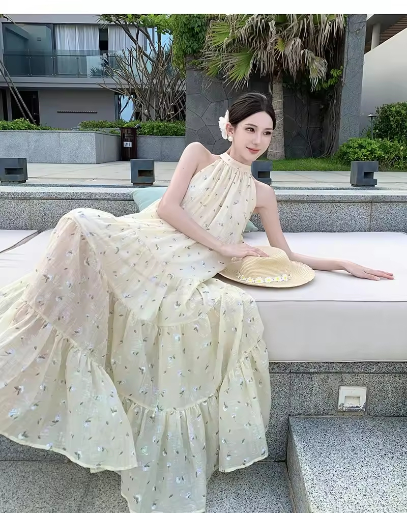 Japan Korean Casual Dresses for women Flower Flowery Holiday Beachwear Vocation Clothes Beach Wear Dress