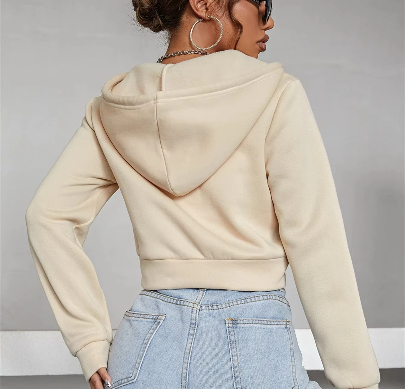 Manufacturer Custom Hoodie Women High quality Cotton Full Zip Up Drawstring Thermal Lined Hoodie Fall Free Sample