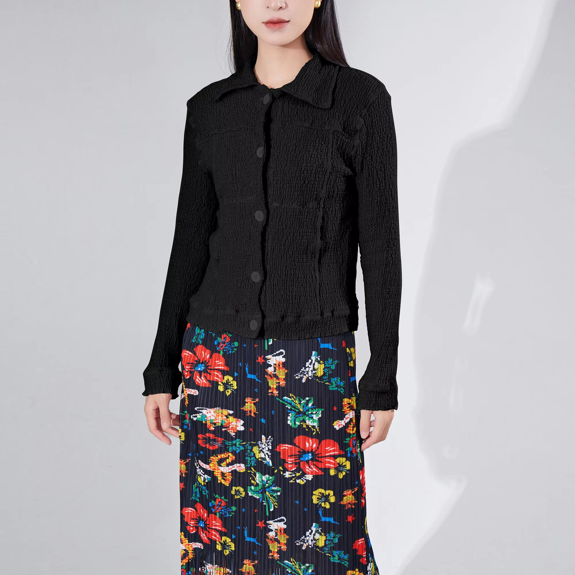 Pleated Women's Clothing New Design Shirt Casual Style Women's Pleated Blouse