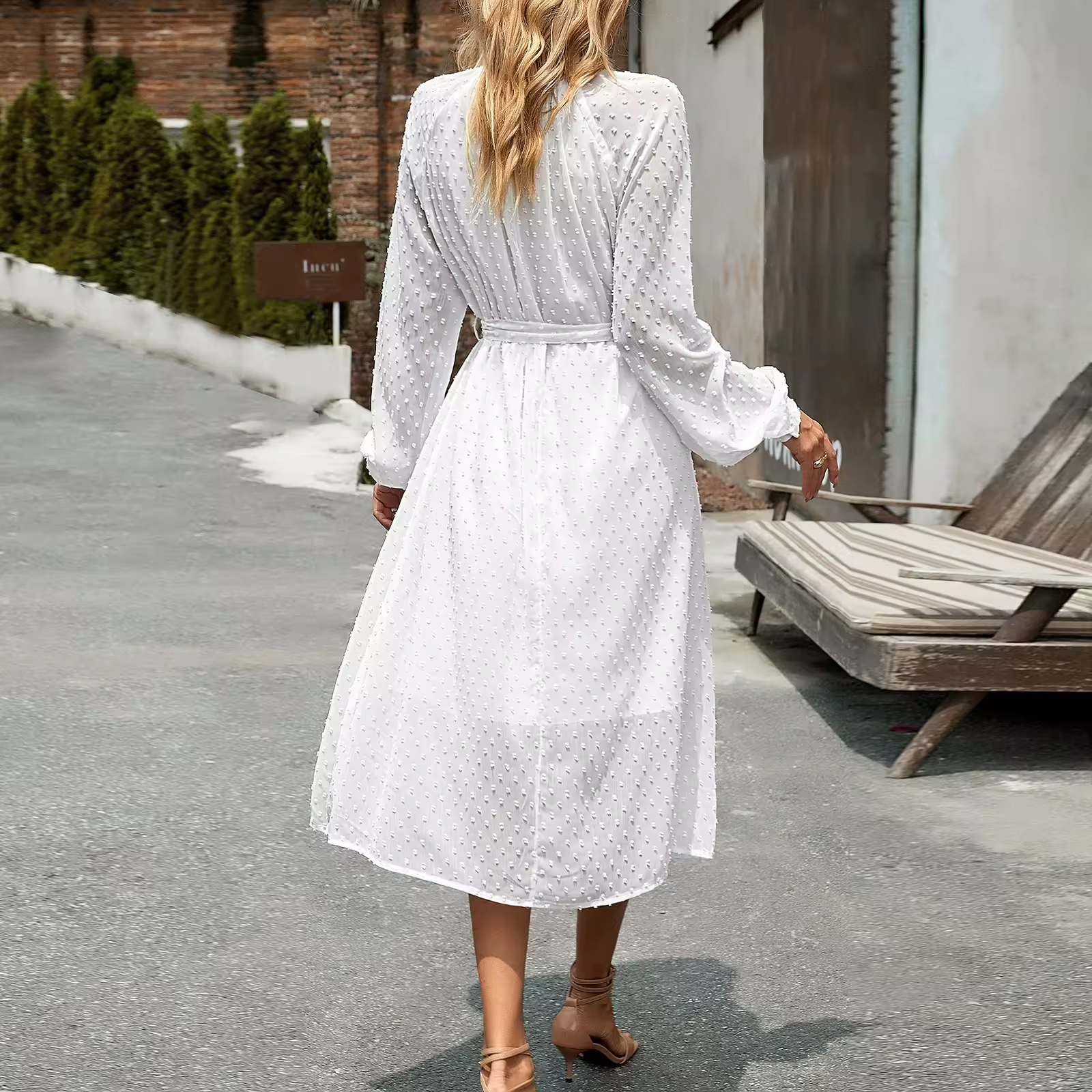 Elegant Long Sleeve Sexy Women s Fashion Hawaiian Chiffon Maxi Dress With Sleeves High O-Neck Flowy Swing Dress