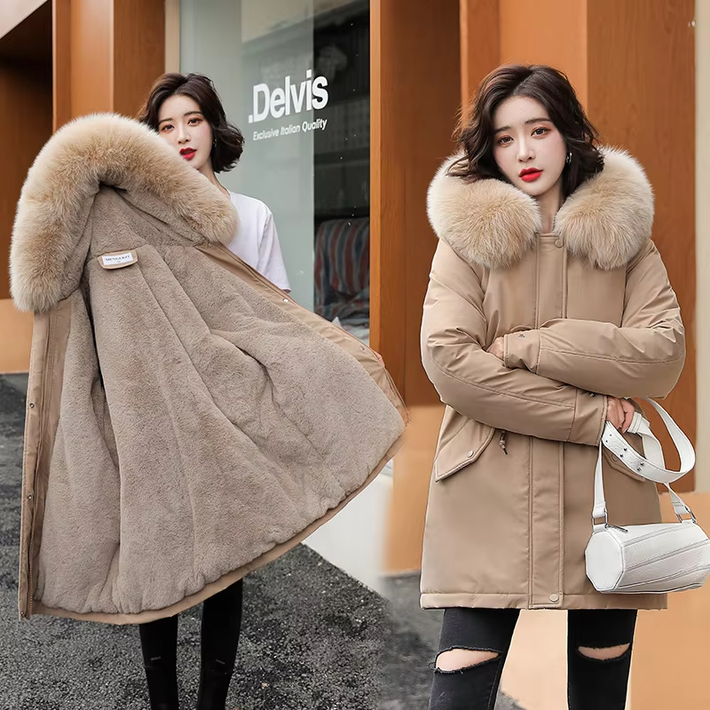 Women's New Fashion Floral Pattern Mid-Length Cotton Jacket Thickened Satin Waterproof with Warmth Long Length Winter Coat