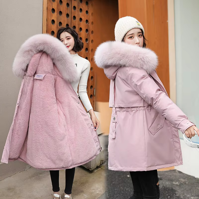 Women's New Fashion Floral Pattern Mid-Length Cotton Jacket Thickened Satin Waterproof with Warmth Long Length Winter Coat