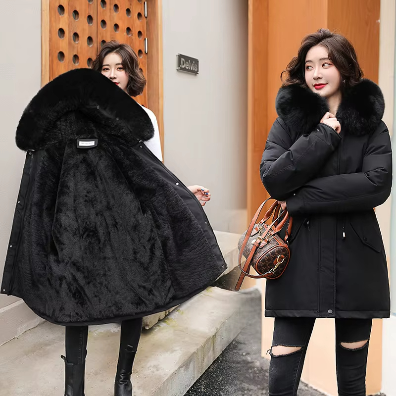 Women's New Fashion Floral Pattern Mid-Length Cotton Jacket Thickened Satin Waterproof with Warmth Long Length Winter Coat