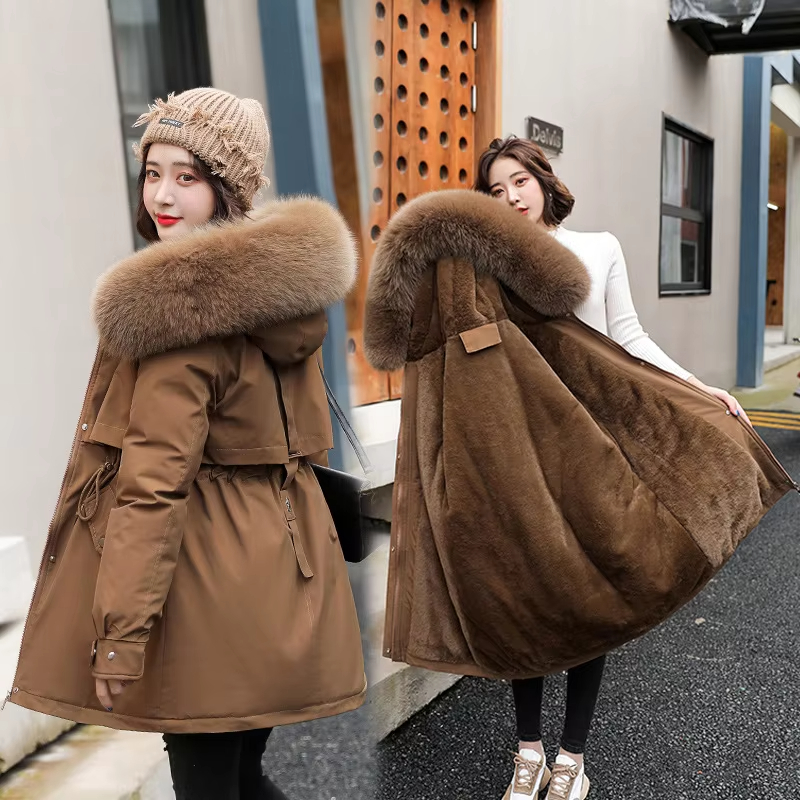Women's New Fashion Floral Pattern Mid-Length Cotton Jacket Thickened Satin Waterproof with Warmth Long Length Winter Coat