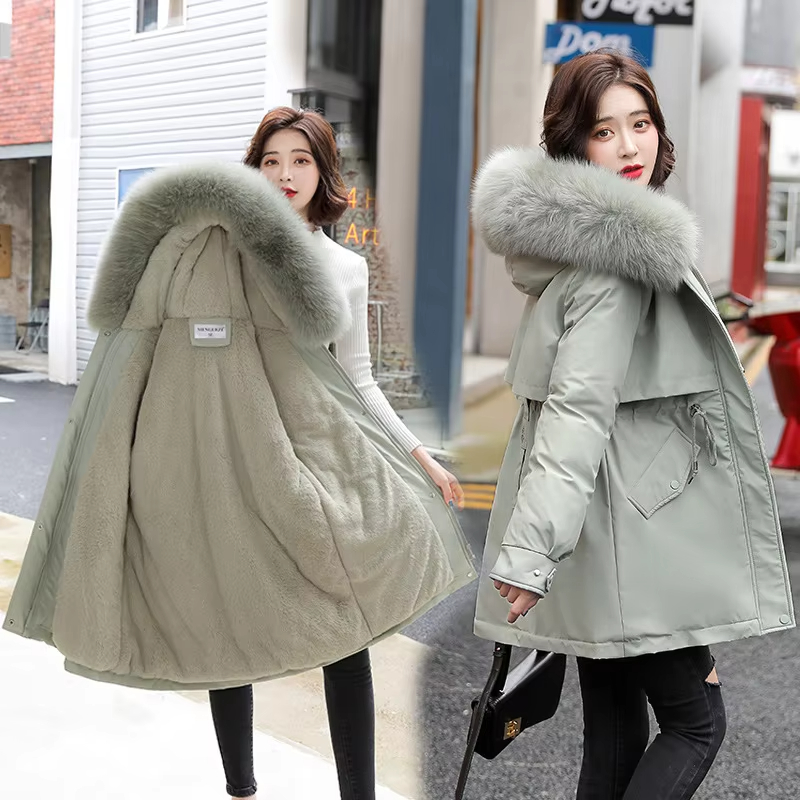 Women's New Fashion Floral Pattern Mid-Length Cotton Jacket Thickened Satin Waterproof with Warmth Long Length Winter Coat