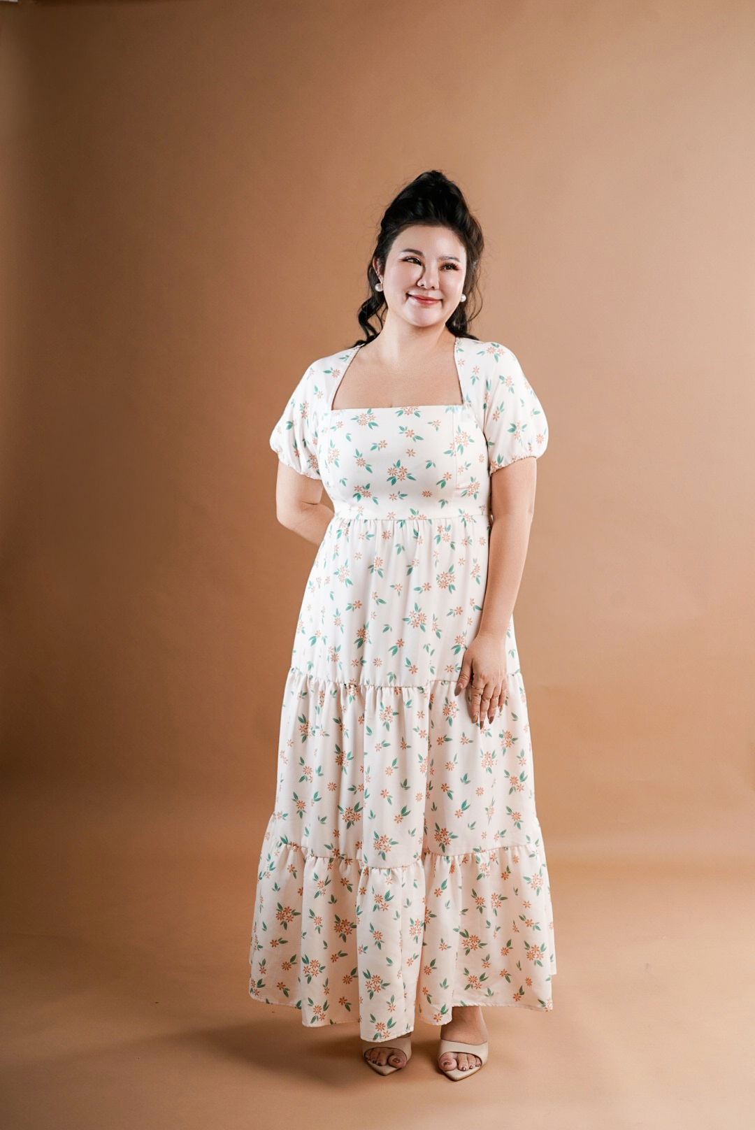 PENNY FLORAL MIDI IN EDELWEISS