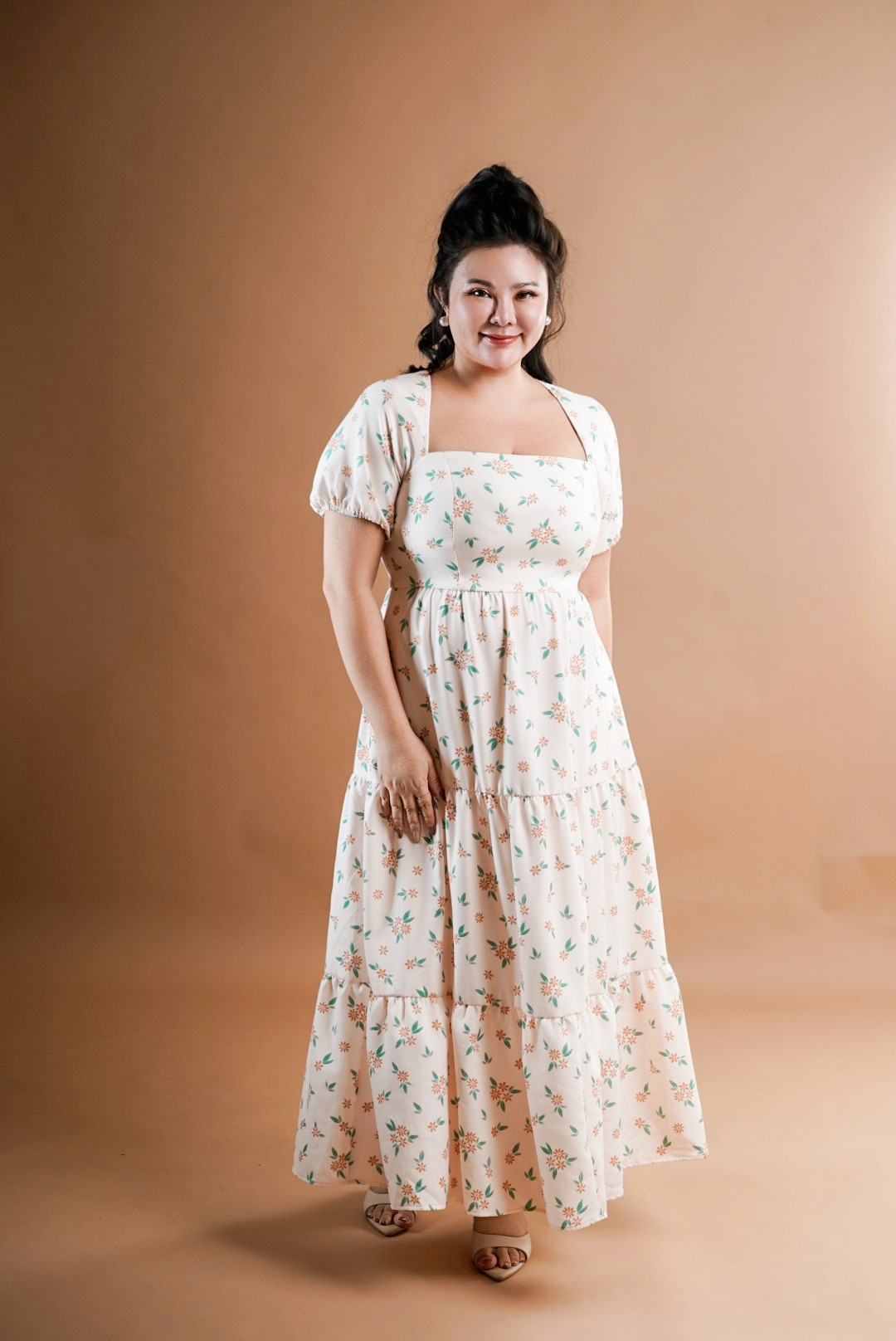PENNY FLORAL MIDI IN EDELWEISS
