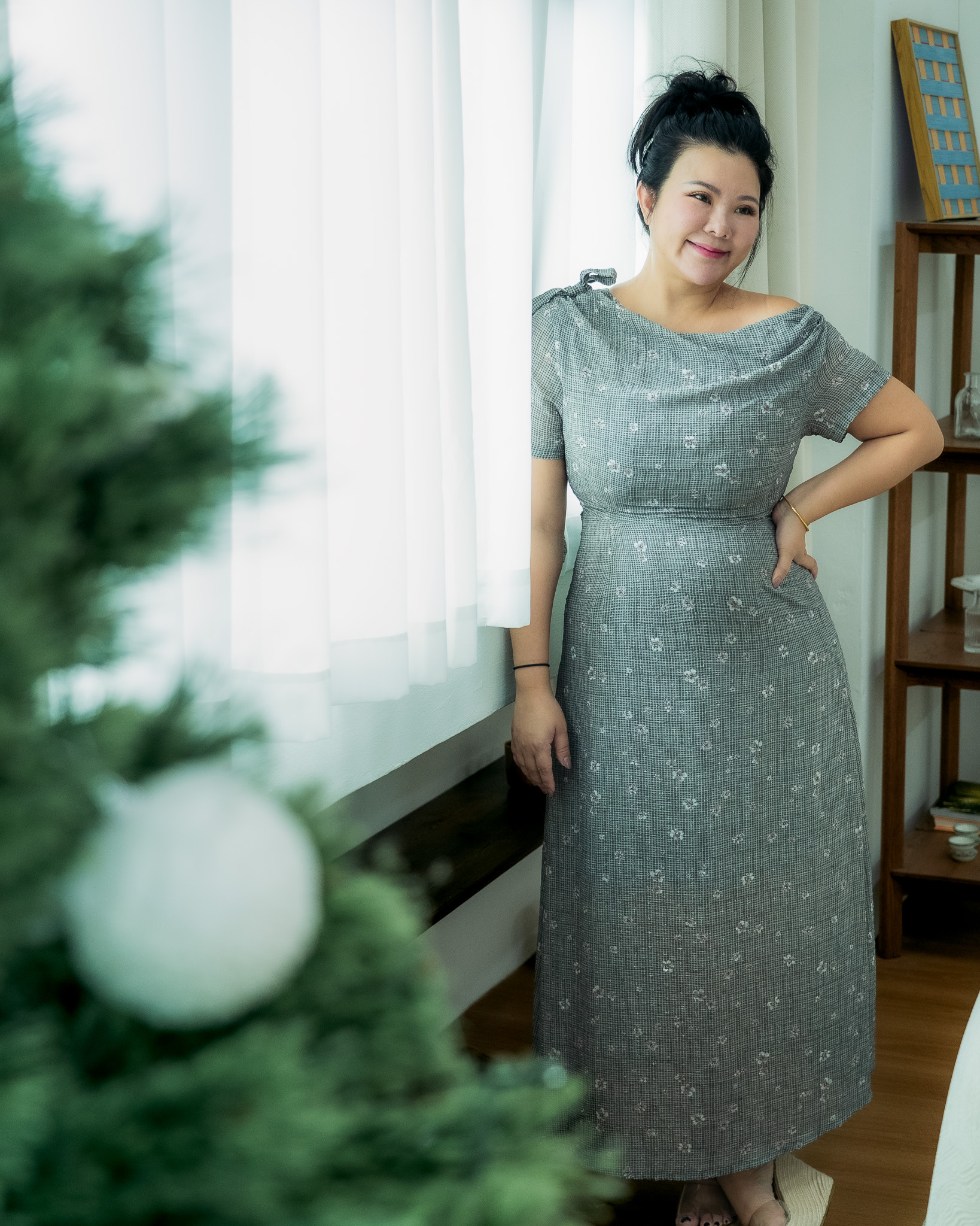 CALLIE SLANT SHOULDER MIDI