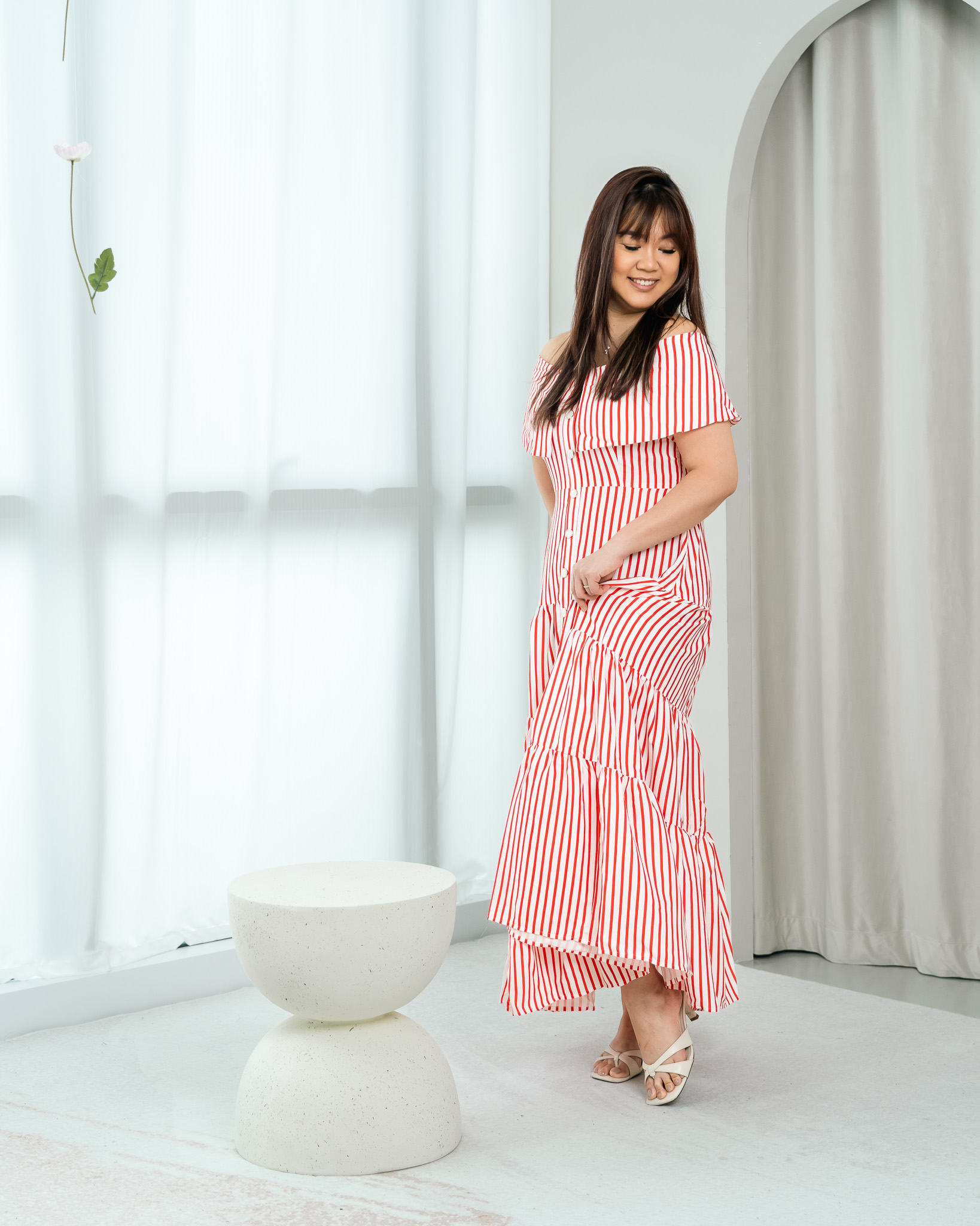 RED WHITE STRIPE MIDI