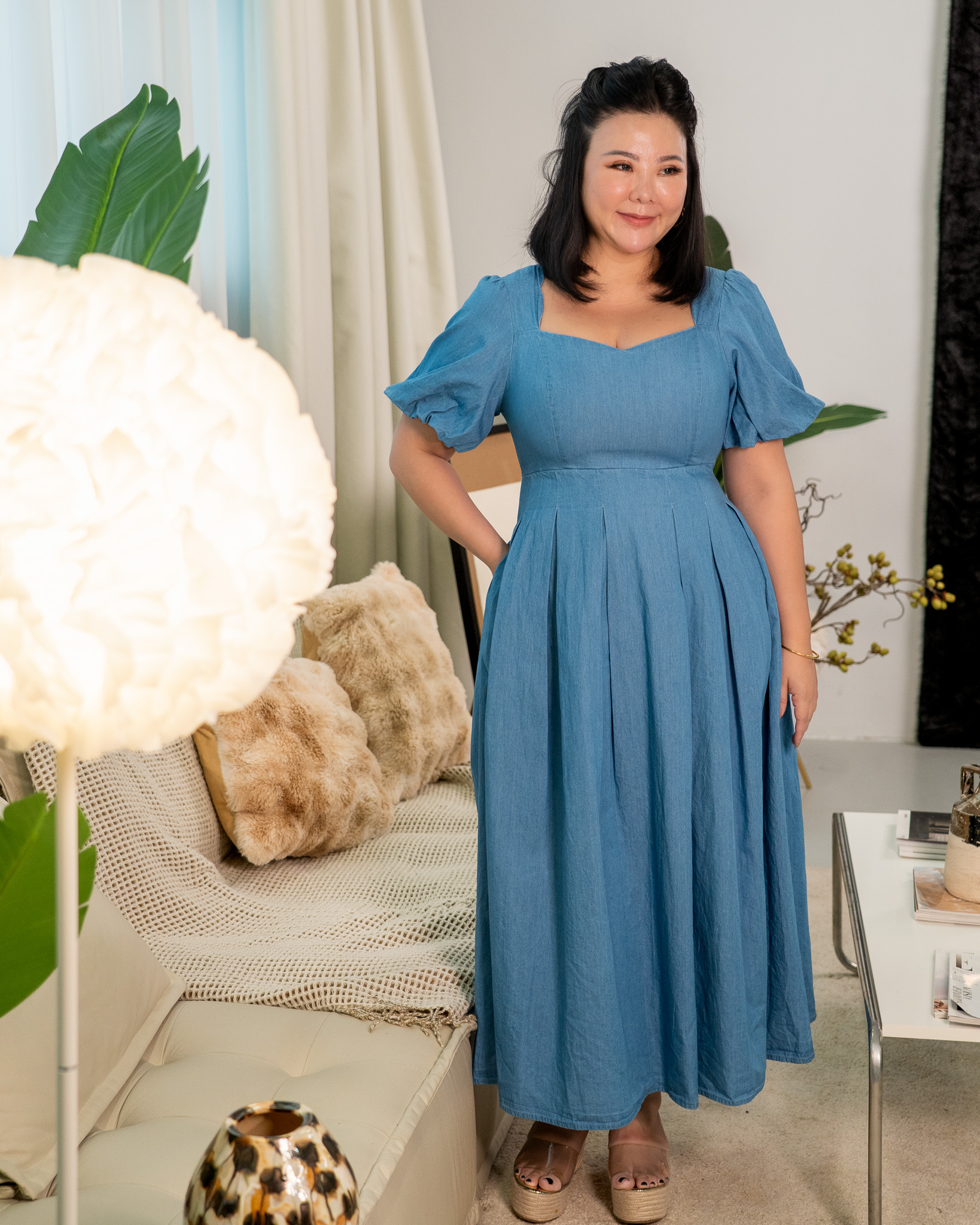 FELICE SCALLOP DENIM MIDI 