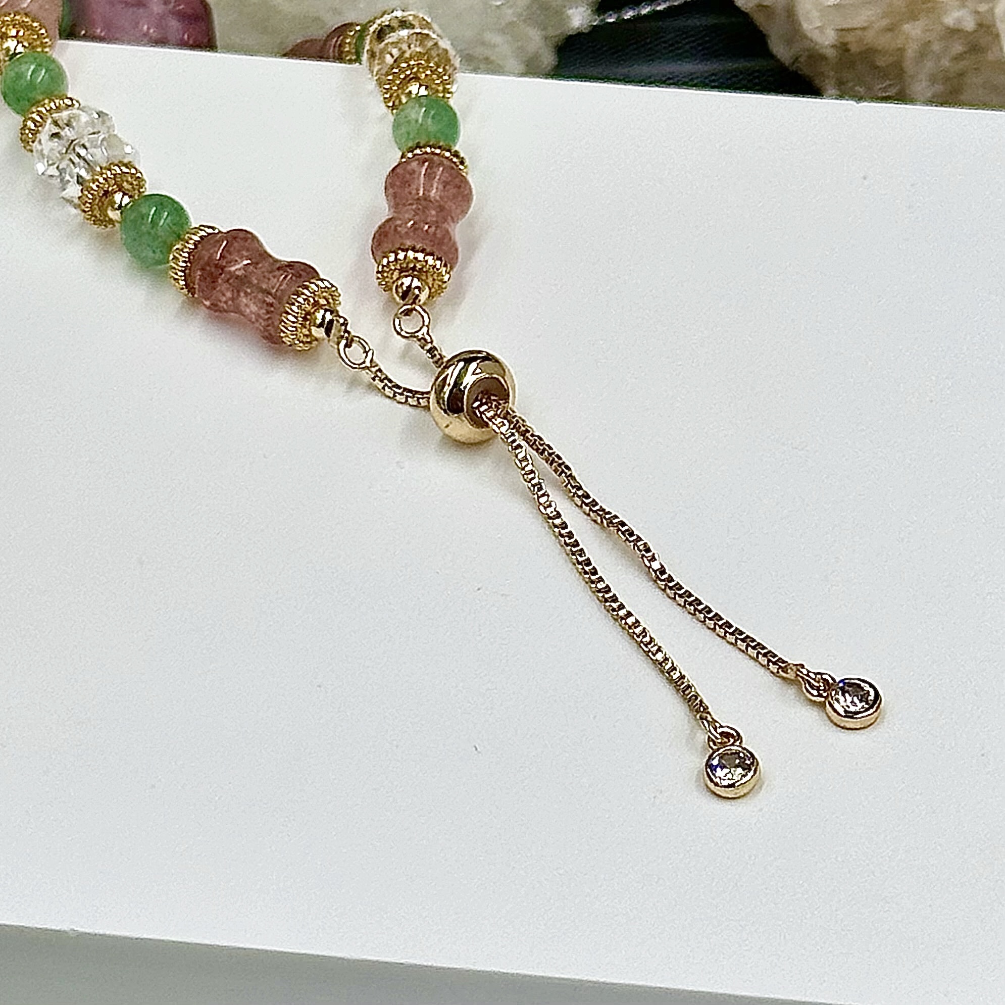 Alashan Flower Cube With Strawberry Quartz Push-Pull Bracelet