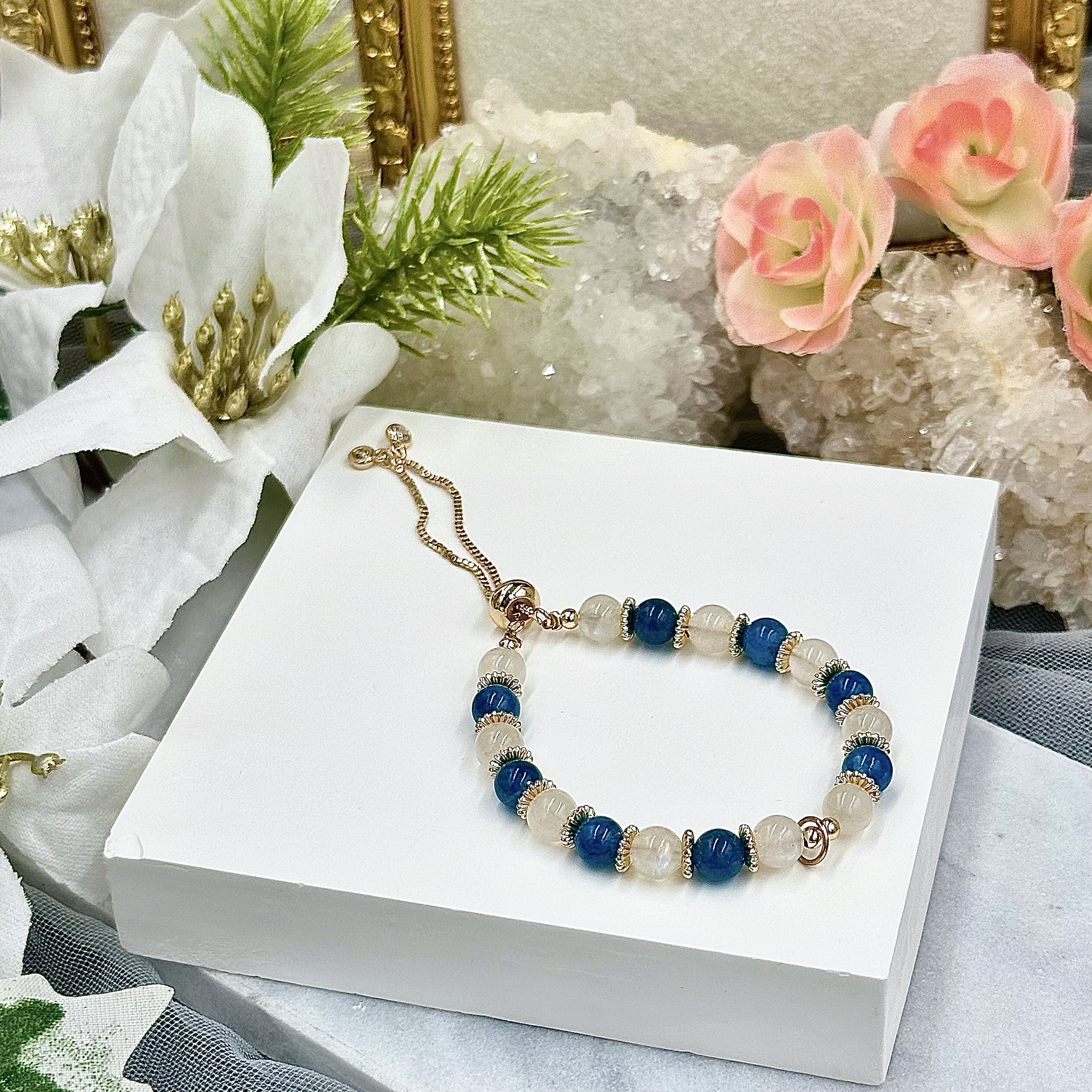 Apatite And Moonstone Push-Pull Bracelet