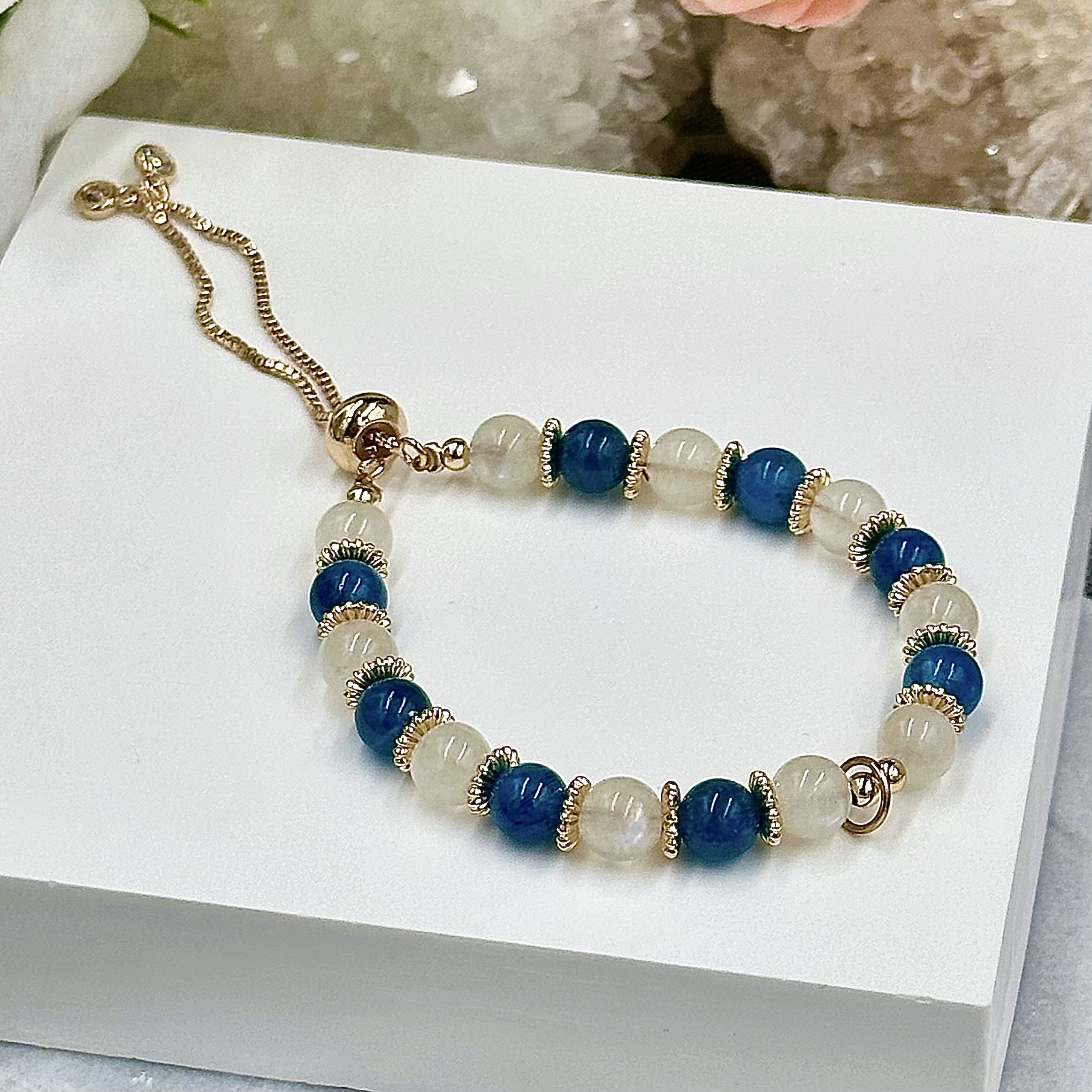 Apatite And Moonstone Push-Pull Bracelet