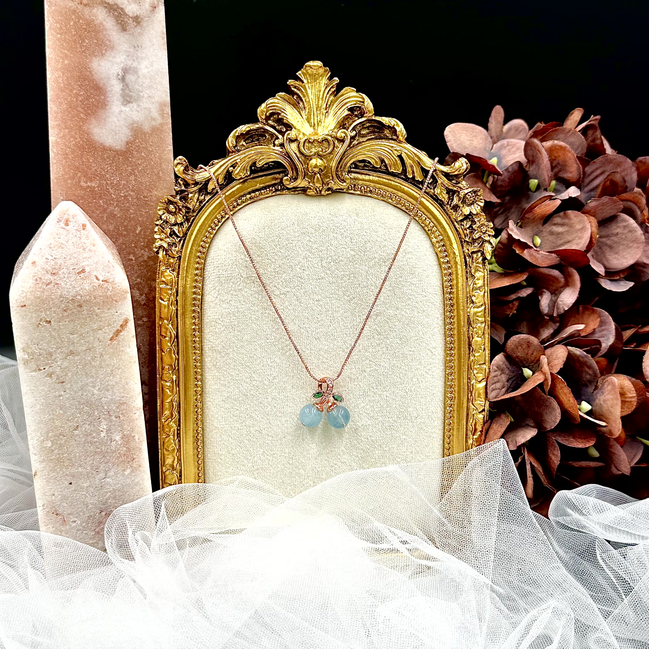 Aquamarine Cherry Necklace
