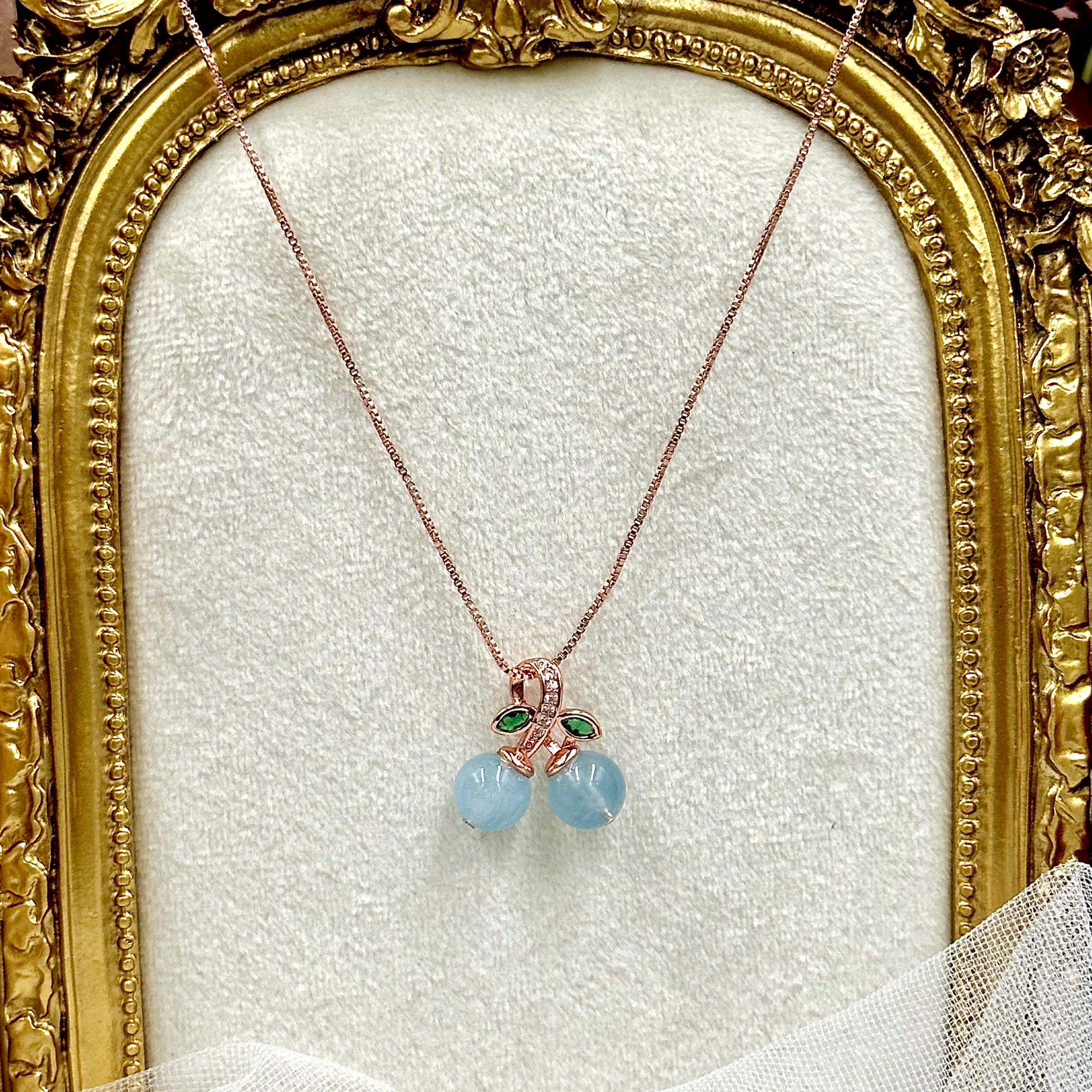 Aquamarine Cherry Necklace