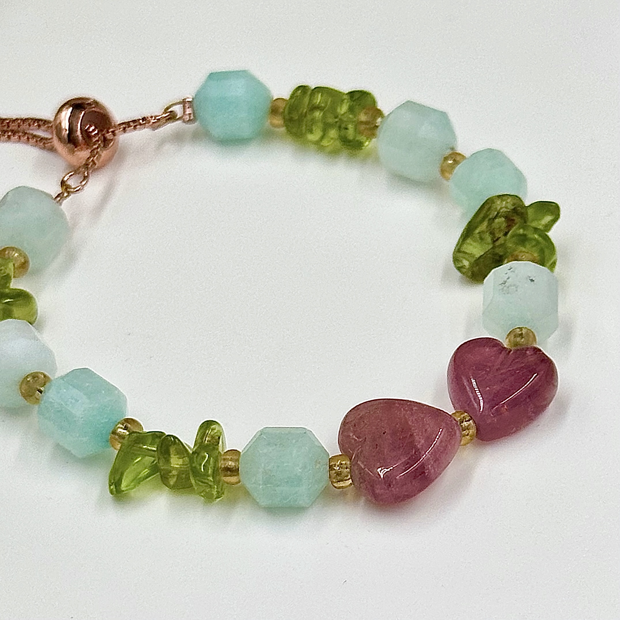 Aquamarine Hexagonal With Peridot Push-Pull Bracelet