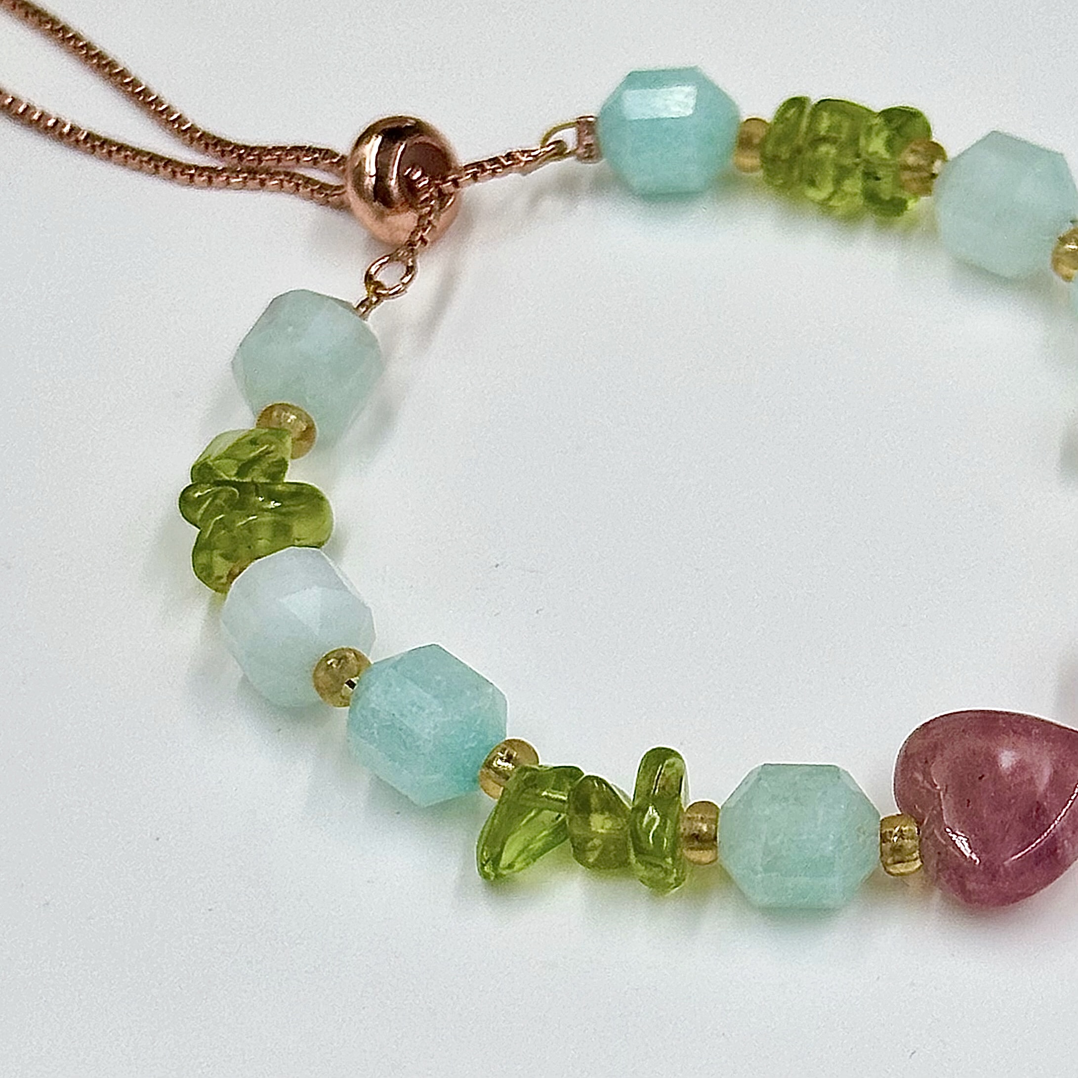 Aquamarine Hexagonal With Peridot Push-Pull Bracelet