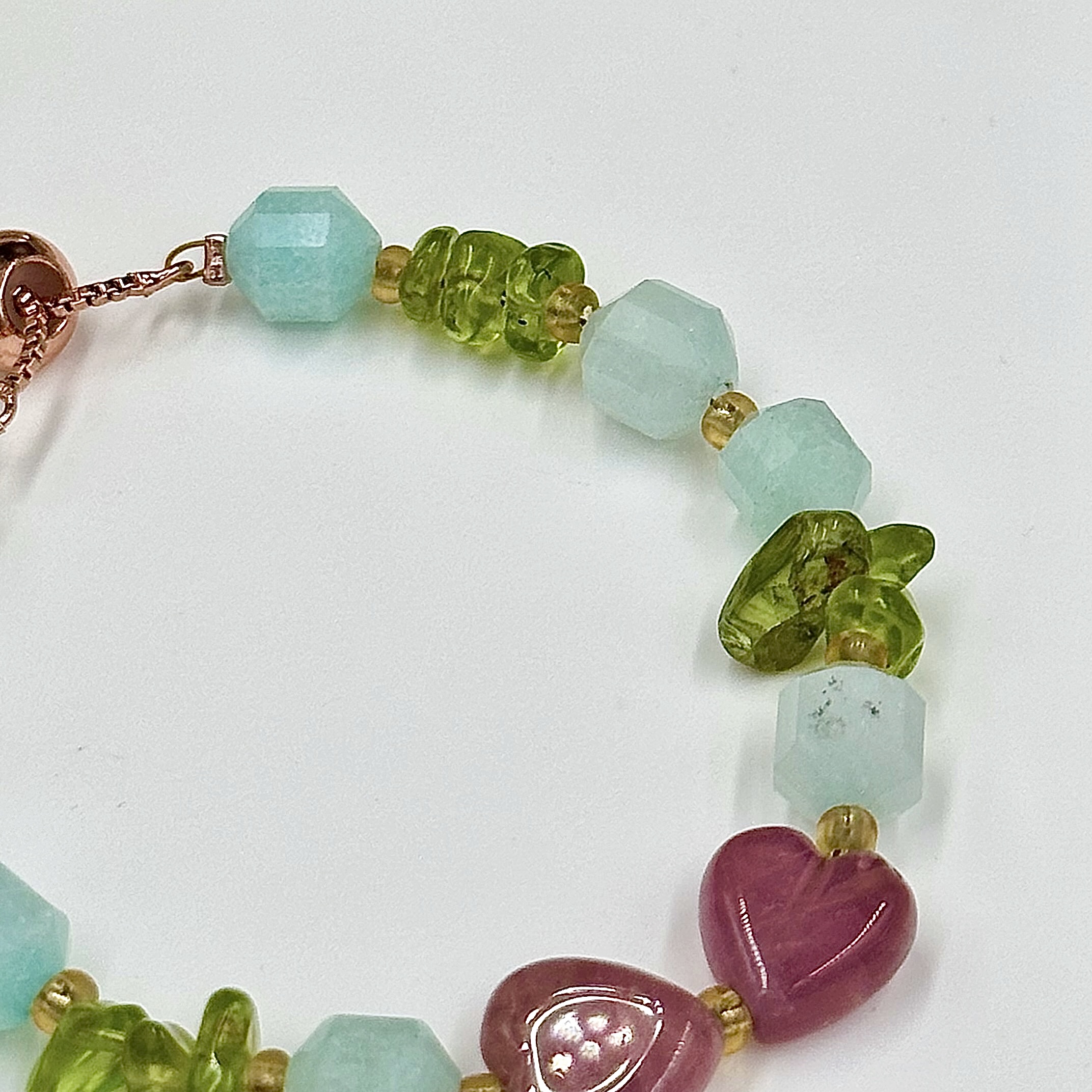 Aquamarine Hexagonal With Peridot Push-Pull Bracelet