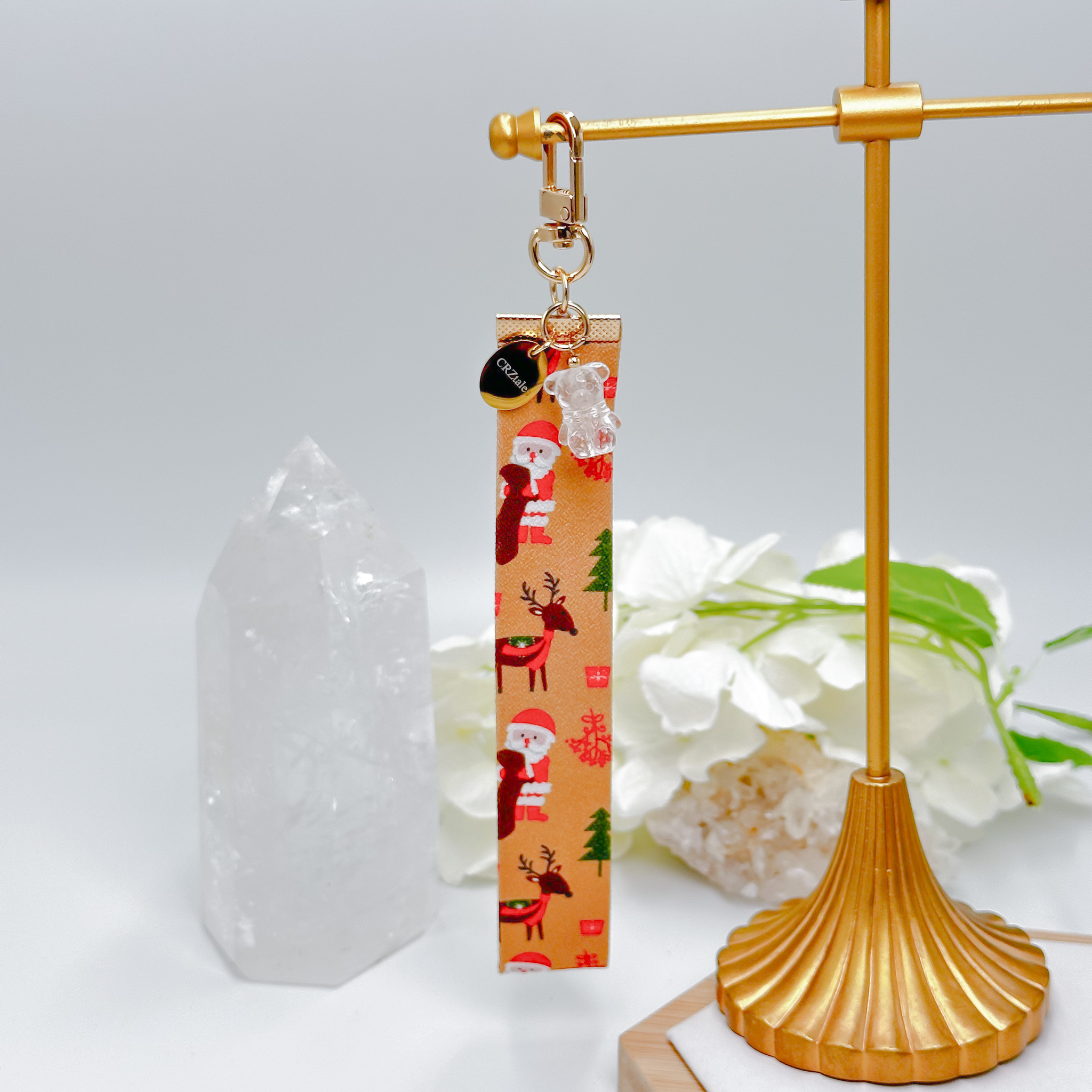 <<SG Seller>> CRZtales Clear Quartz Teddy Bear Crystal Charms Christmas Theme Fabric Chain CRZFabChain #CRZFabChains